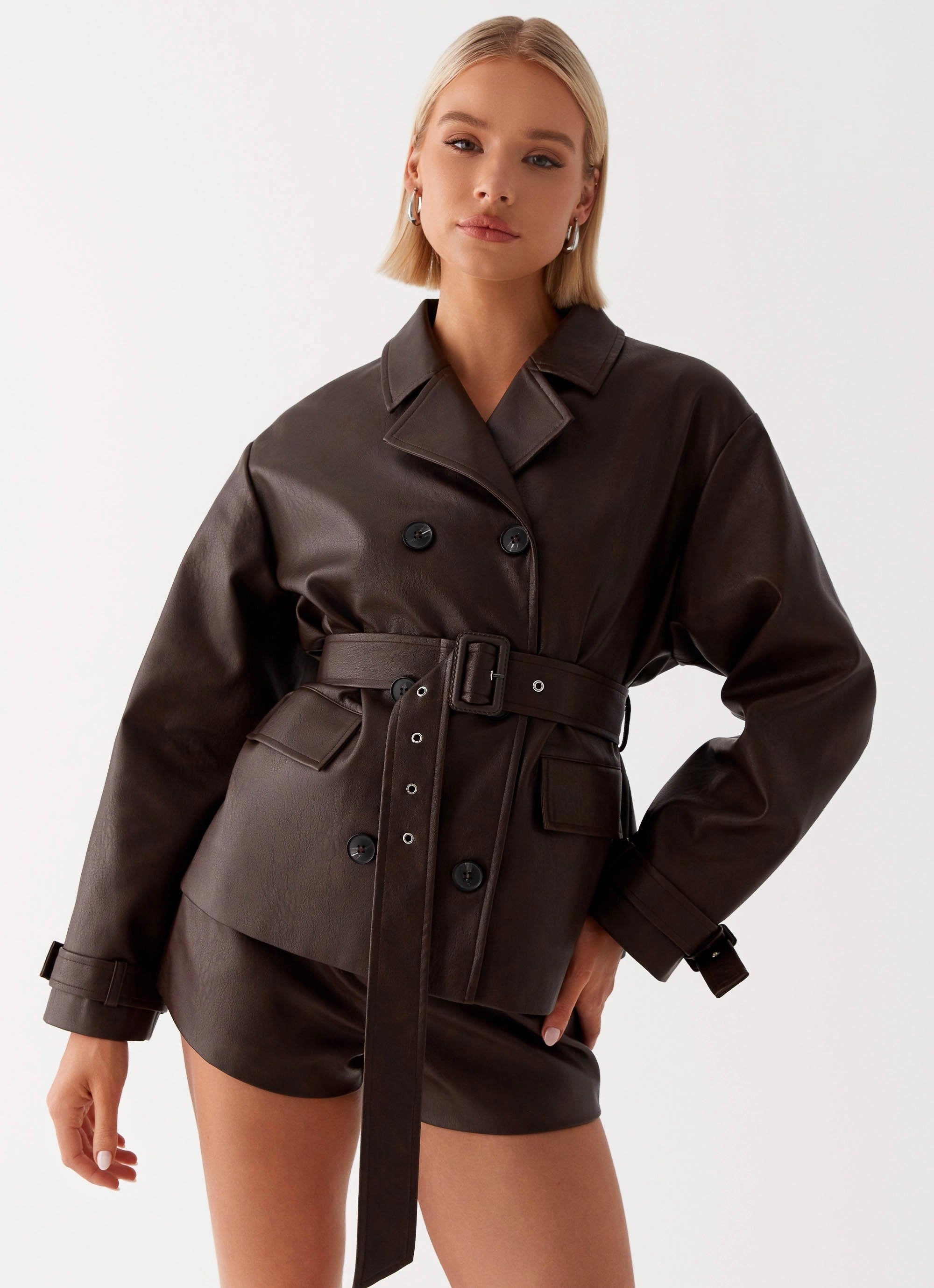 Roll Up Storage Design Eco Friendly Material Francisco Cropped Trench Coat - Brown