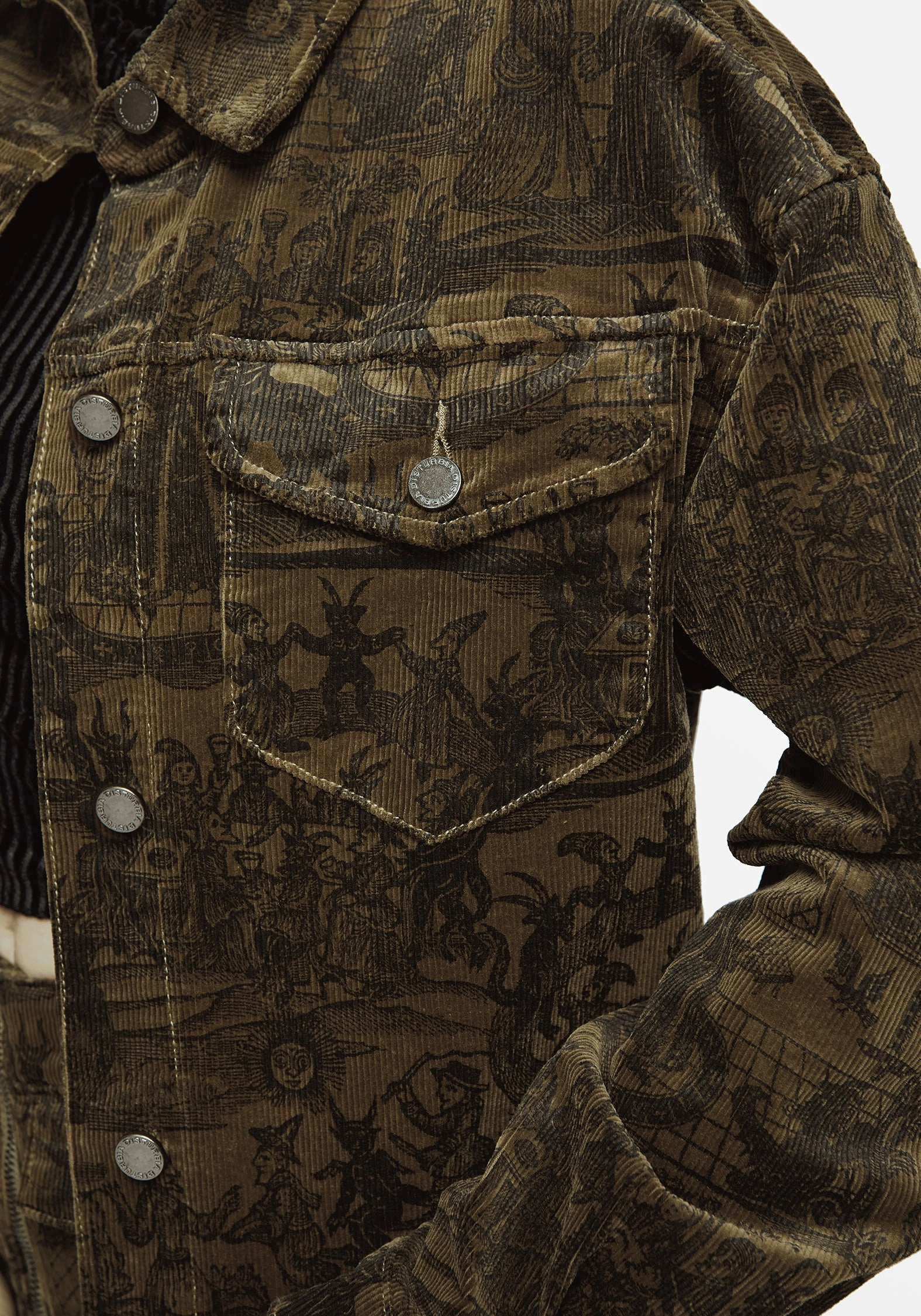 Diabolical Cord Woodcut Print Crop Shacket Essential Casual Look