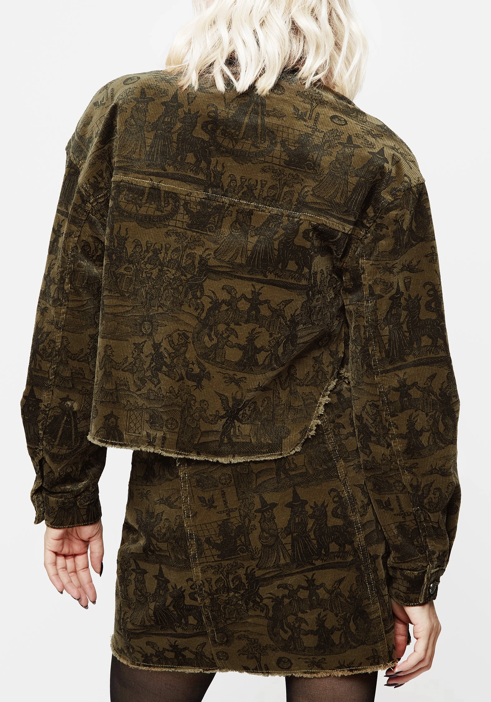 Modular Design Diabolical Cord Woodcut Print Crop Shacket