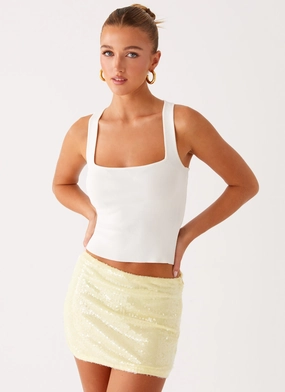 Contoured Waist Nostalgic Nights Sequin Mini Skirt - Lemon Spritz
