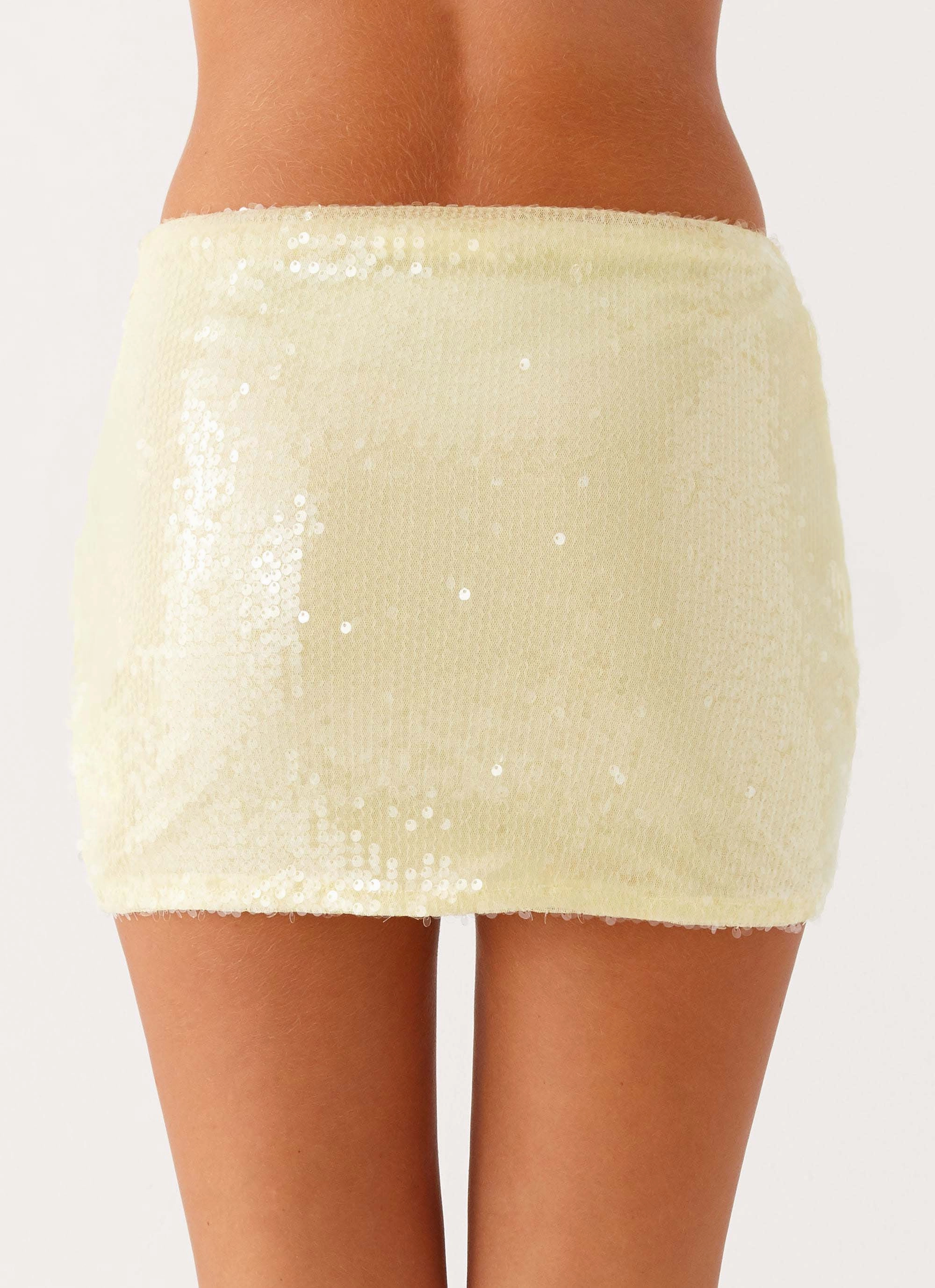 Nostalgic Nights Sequin Mini Skirt - Lemon Spritz Daily Essential Resale Value