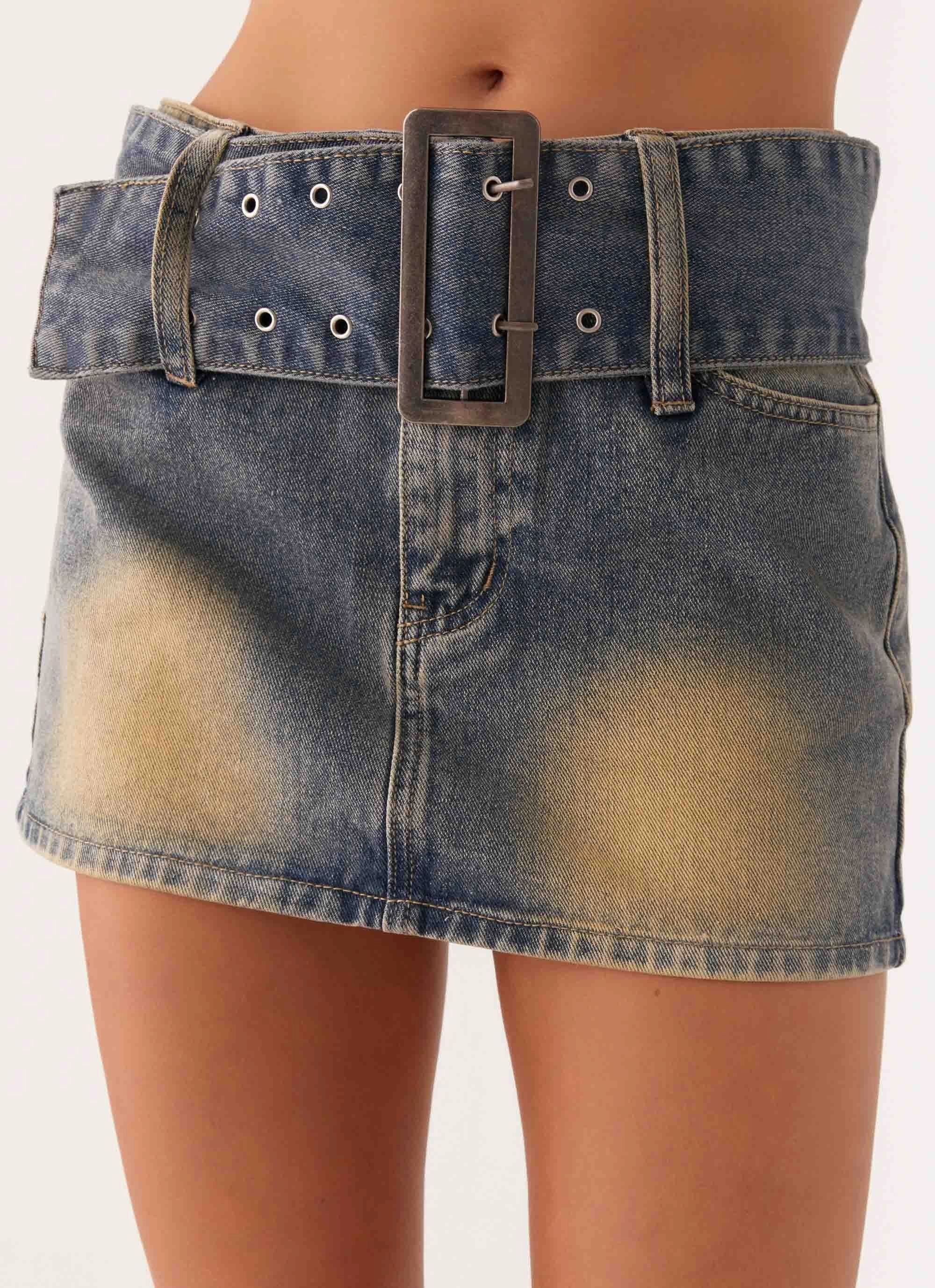 Convertible Style Cool Touch Not Like Us Denim Mini Skirt - Vintage