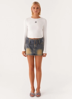 Not Like Us Denim Mini Skirt - Vintage Easy Layer Glamorous Appeal
