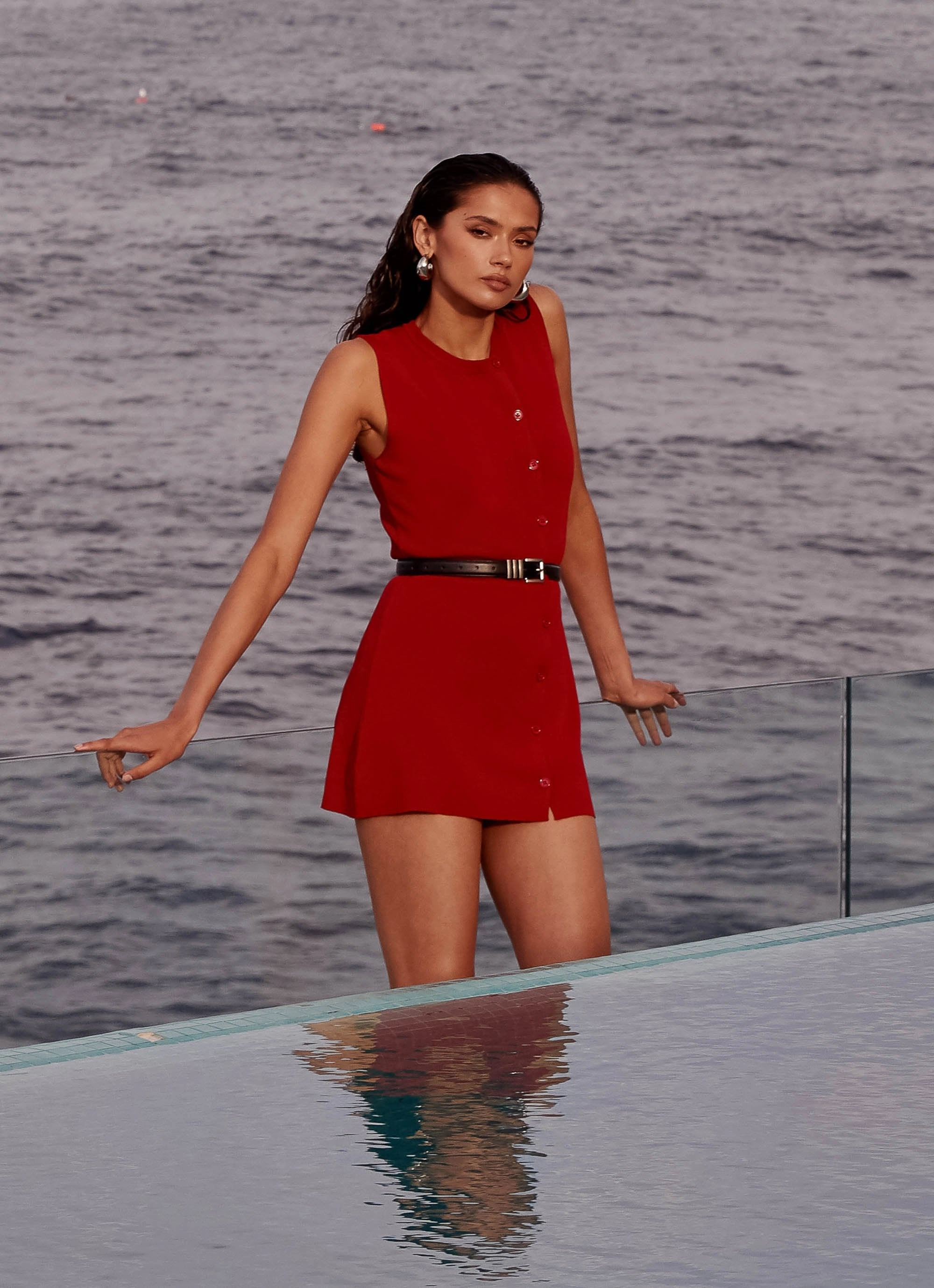 Not One Time Knit Mini Dress - Red Minimalist Design