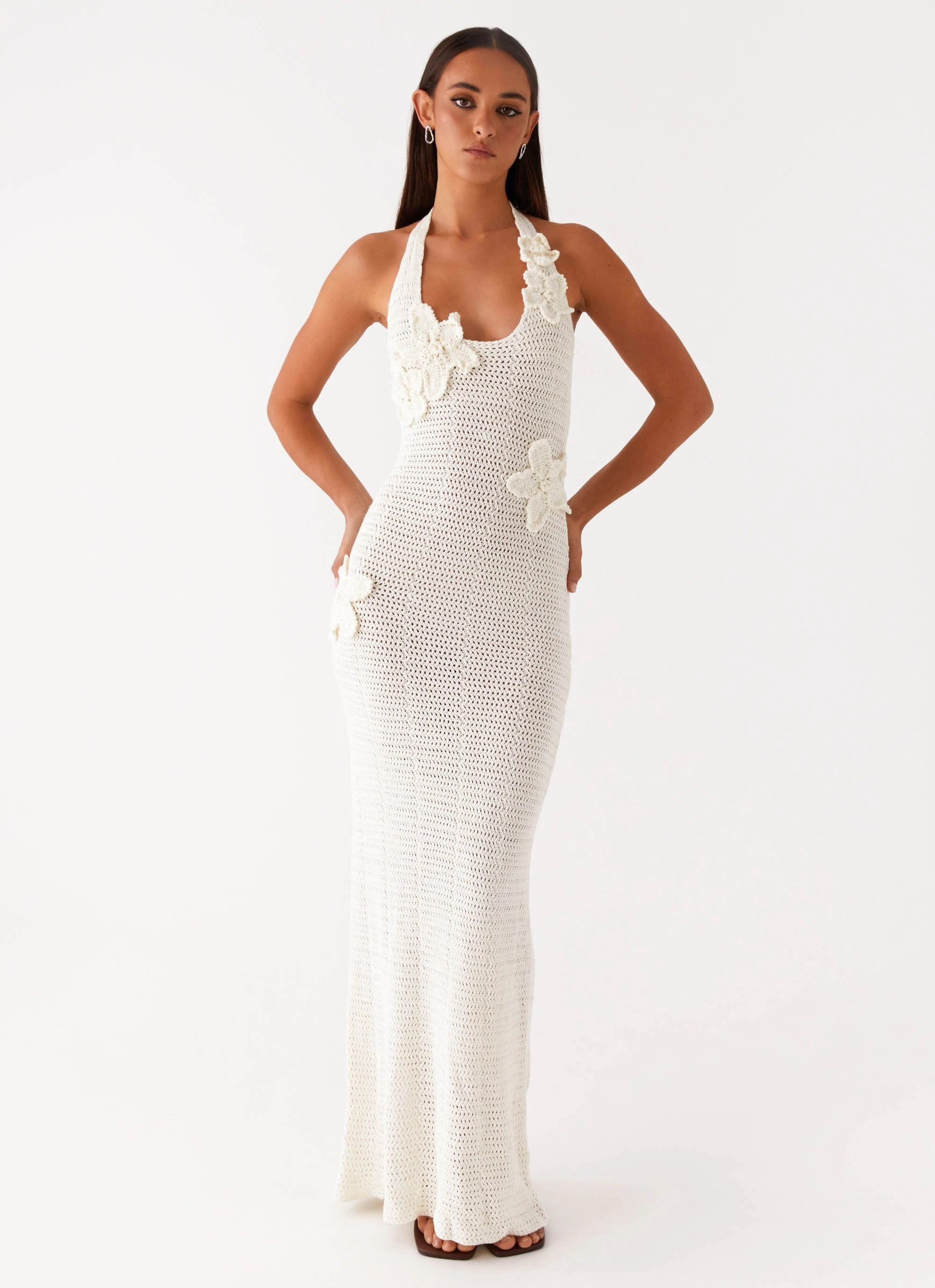 Novalee Flower Crochet Maxi Dress - Ivory Fashion Option