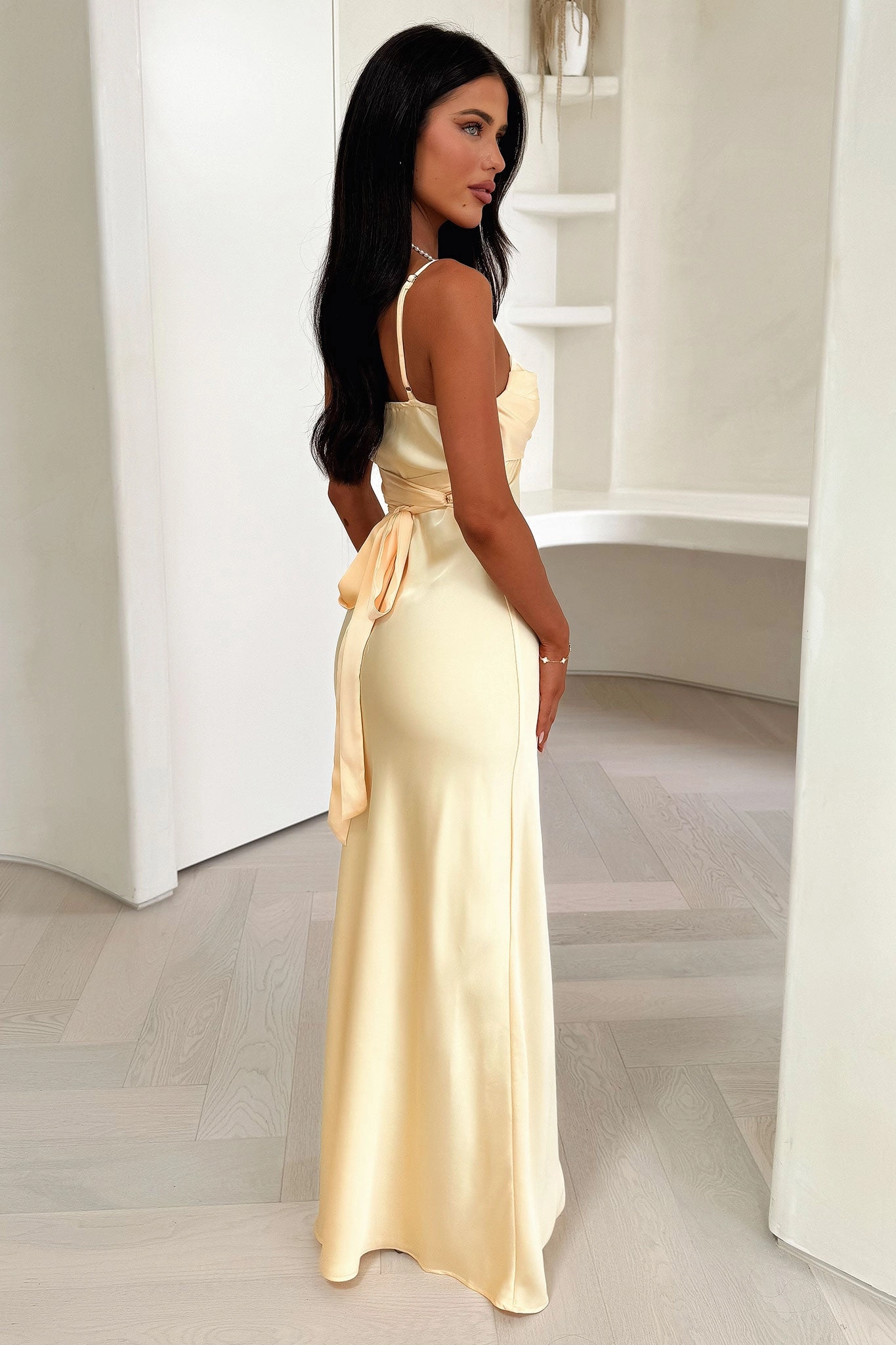 Gathered Skirt Novella Maxi Dress - Yellow