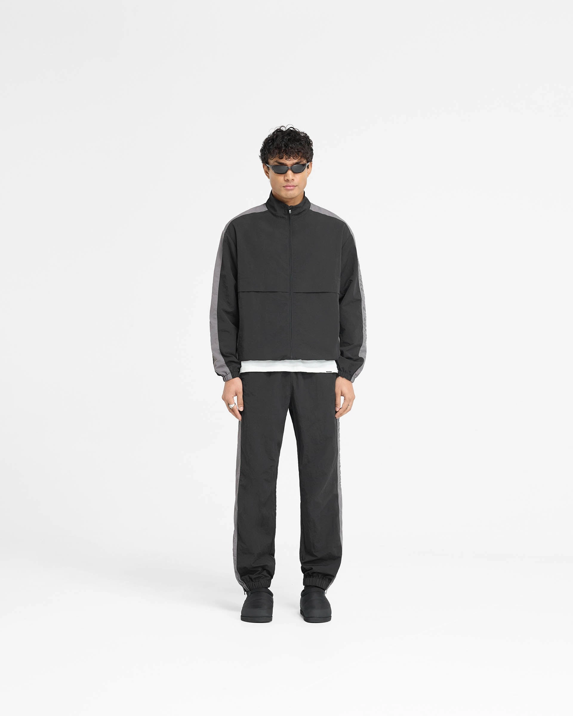 WrinkleFreeFinish Oversized Silhouette Nylon Track Jacket - Black