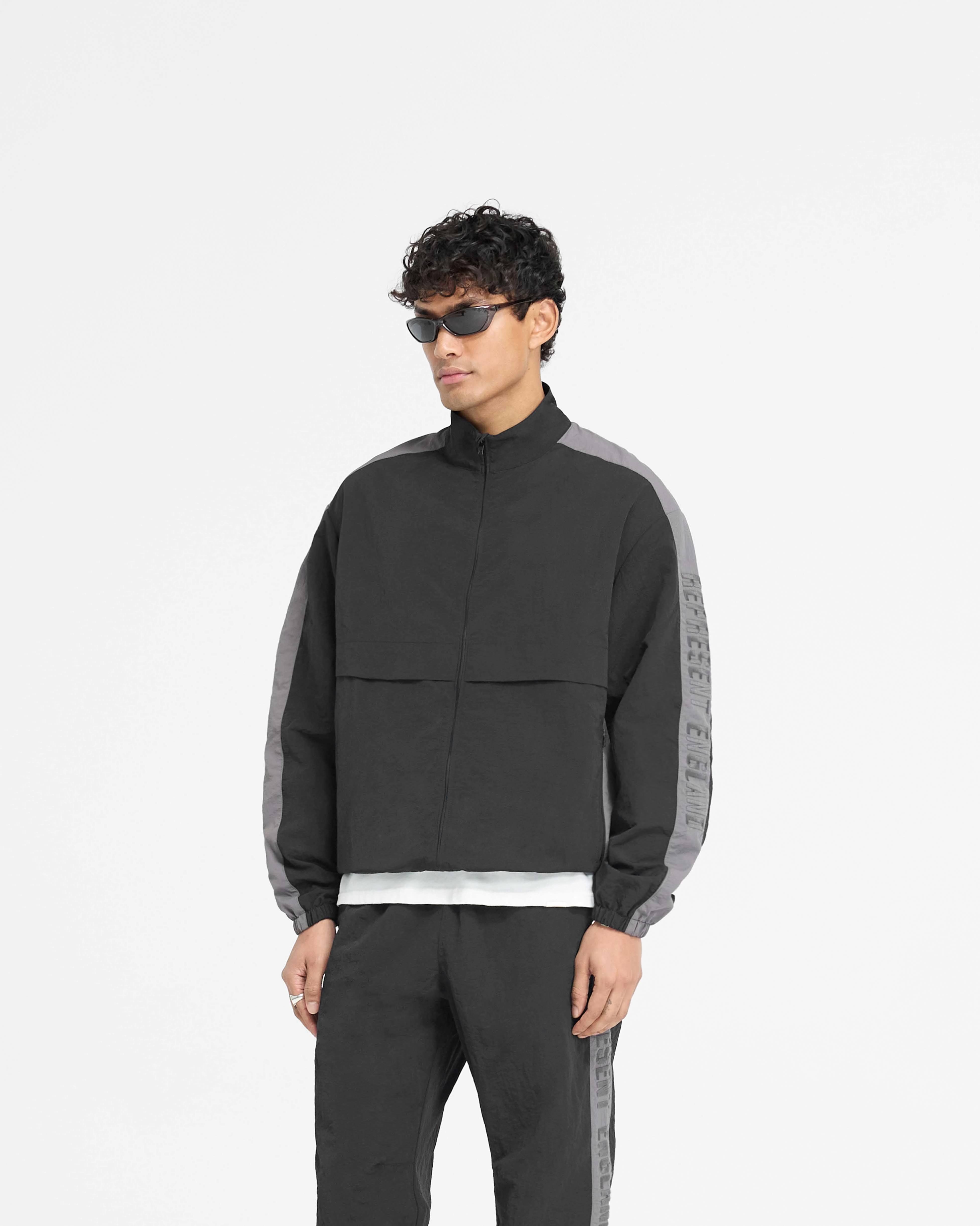 Long Lasting Shape Retention Nylon Track Jacket - Black