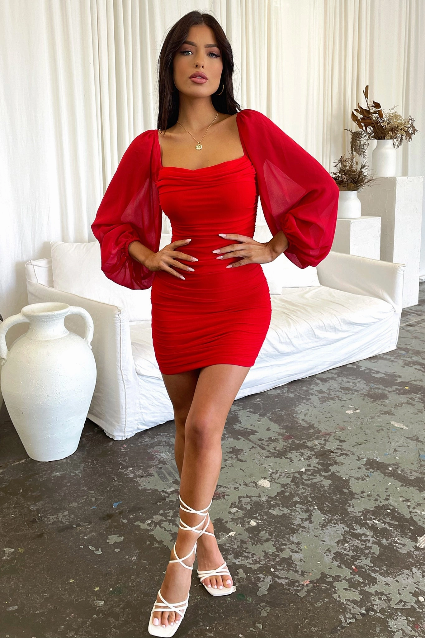CrinkleResistantWeave Octavia Dress - Red