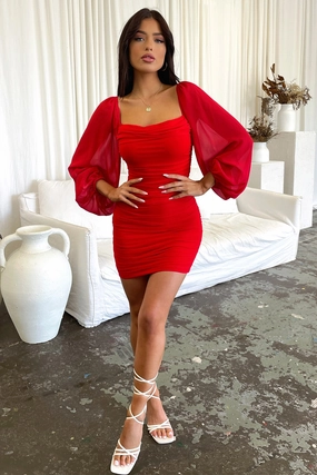 CrinkleResistantWeave Octavia Dress - Red