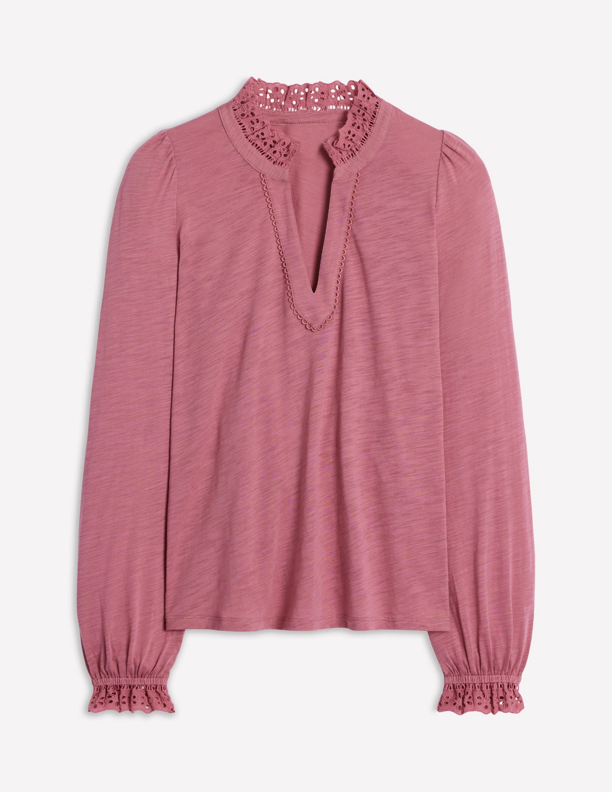 Aria Broderie Notch Neck Top-Pink Heather AntiPilling Surface