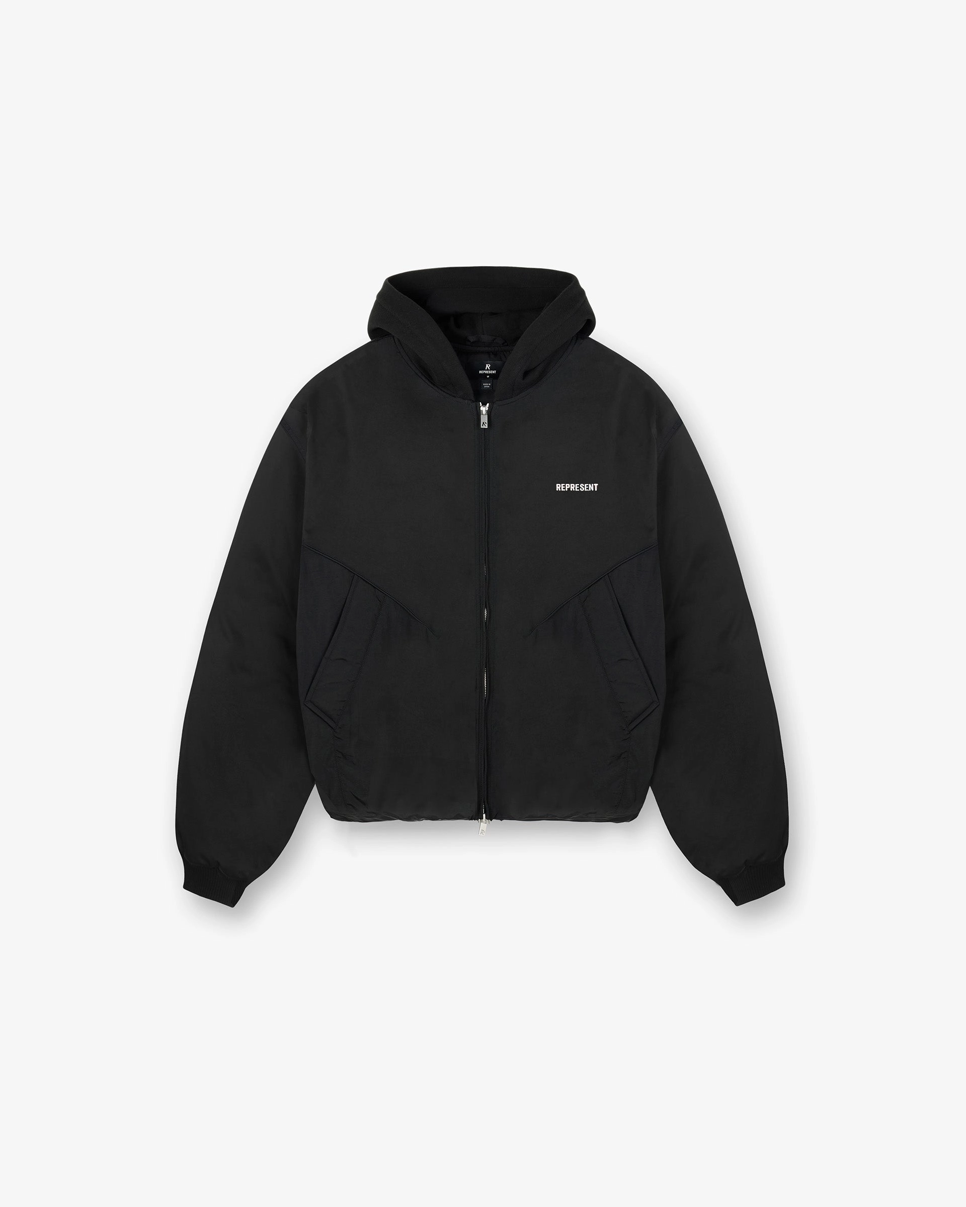 Nylon Hooded Bomber Jacket - Black Airy Cloth Stitched Look