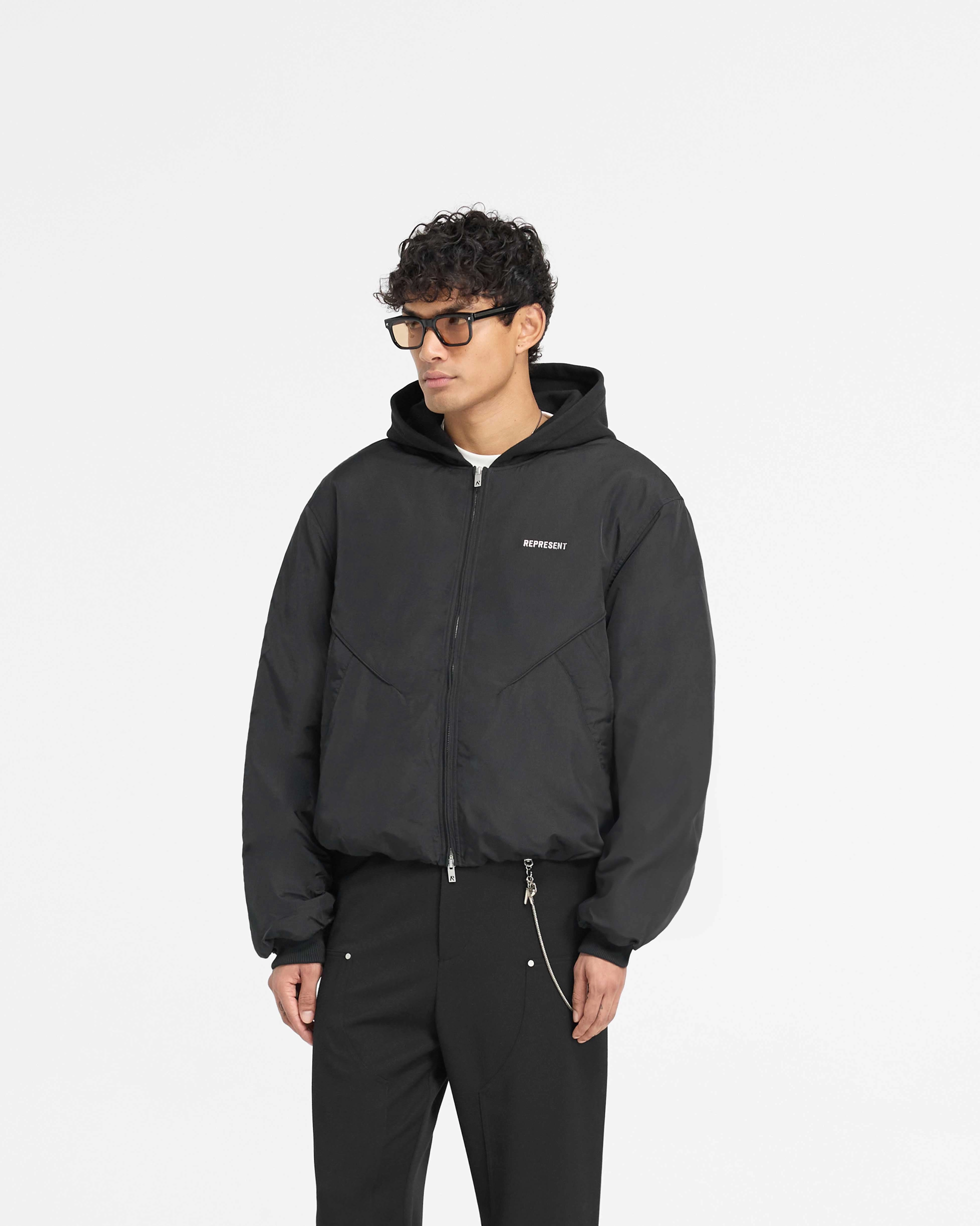 Nylon Hooded Bomber Jacket - Black Effortless Layer