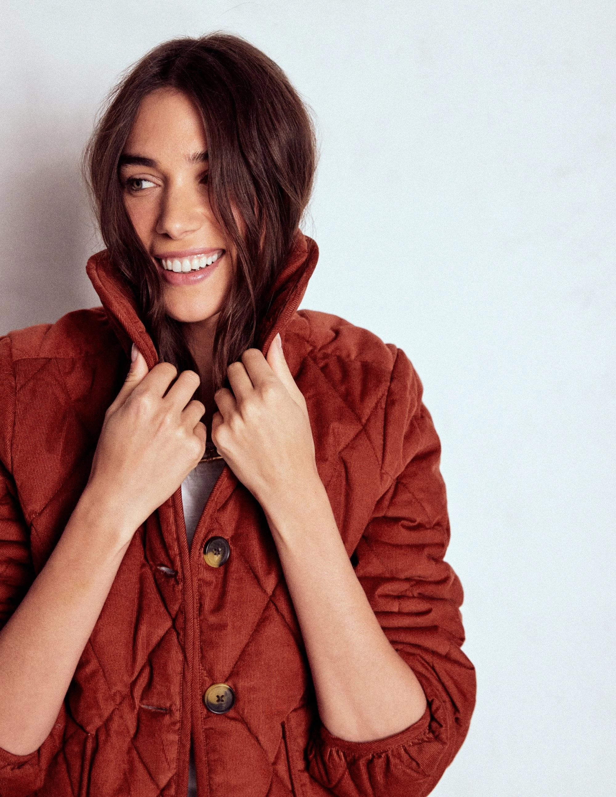 Fitzrovia Quilted Cord Jacket-Fire Brick Red Casual Feel