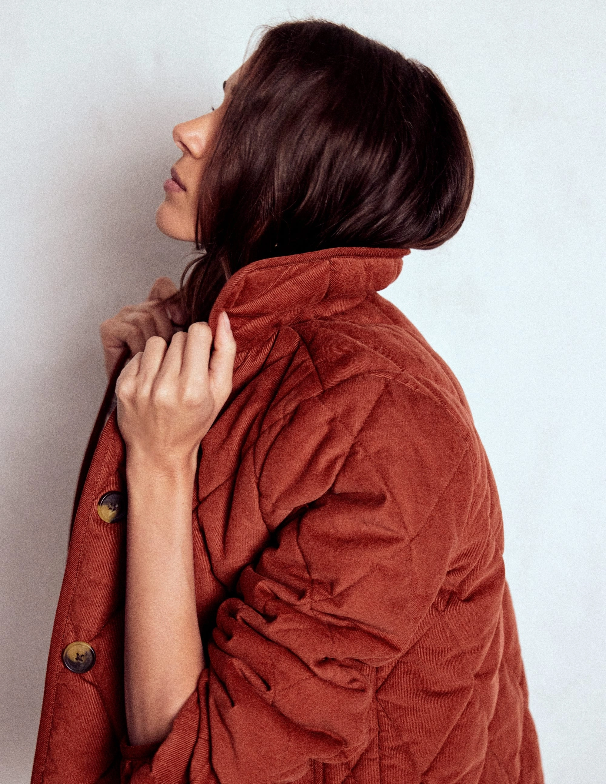 CompactPacking Fitzrovia Quilted Cord Jacket-Fire Brick Red