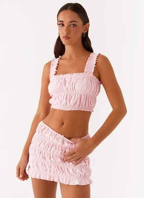 Metallic Finish Outfit Combo Off by Heart Shirred Skirt - Blush