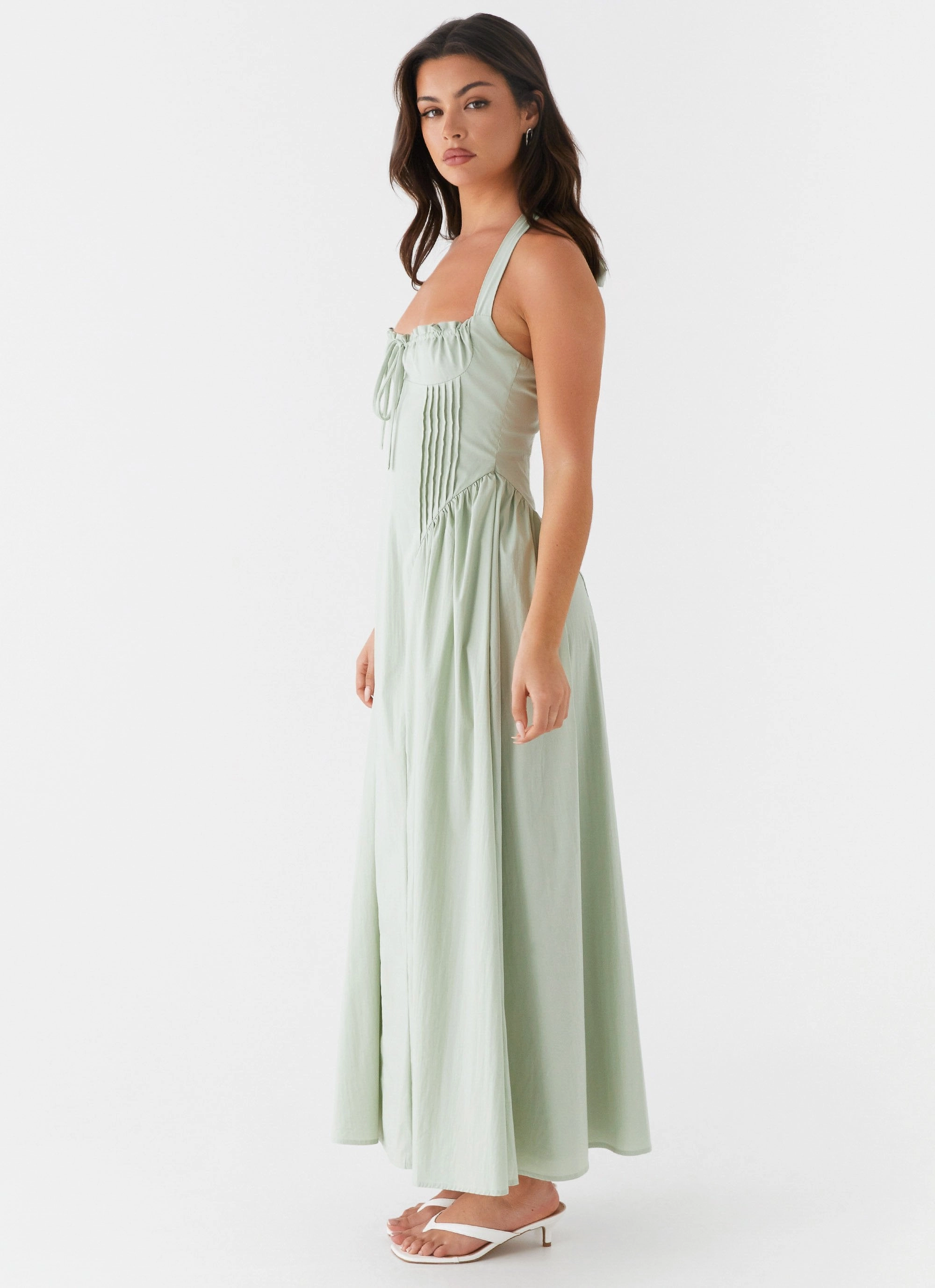Olenna Halterneck Midi Dress - Sage Gentle Shine
