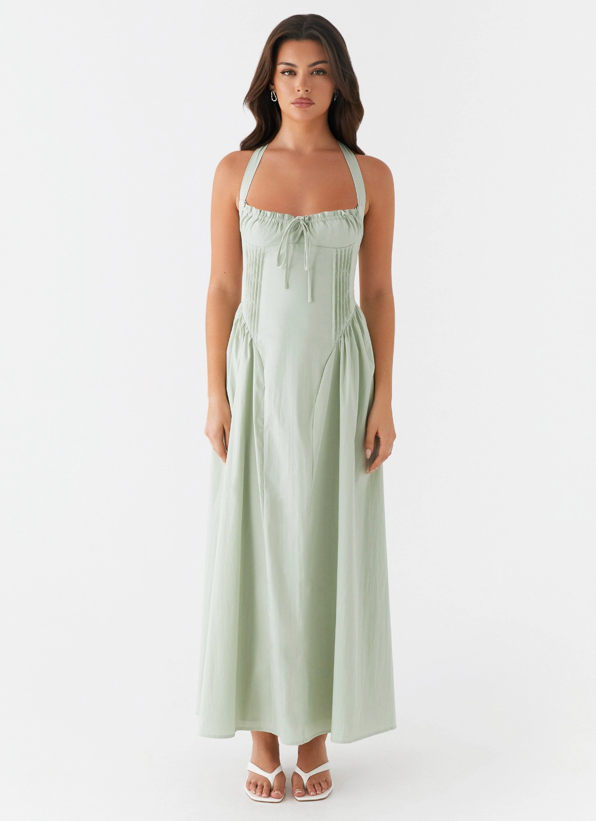 Olenna Halterneck Midi Dress - Sage Light Aesthetic