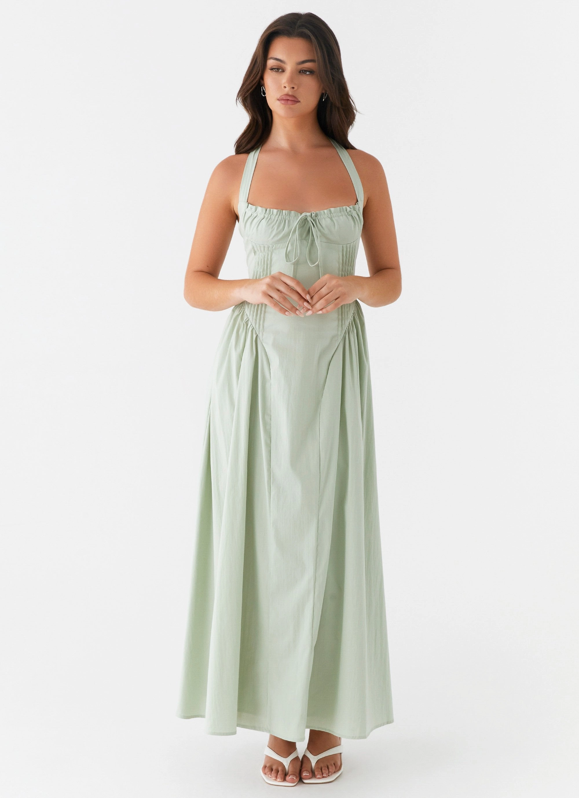 Olenna Halterneck Midi Dress - Sage Rose Soft Grace Walk