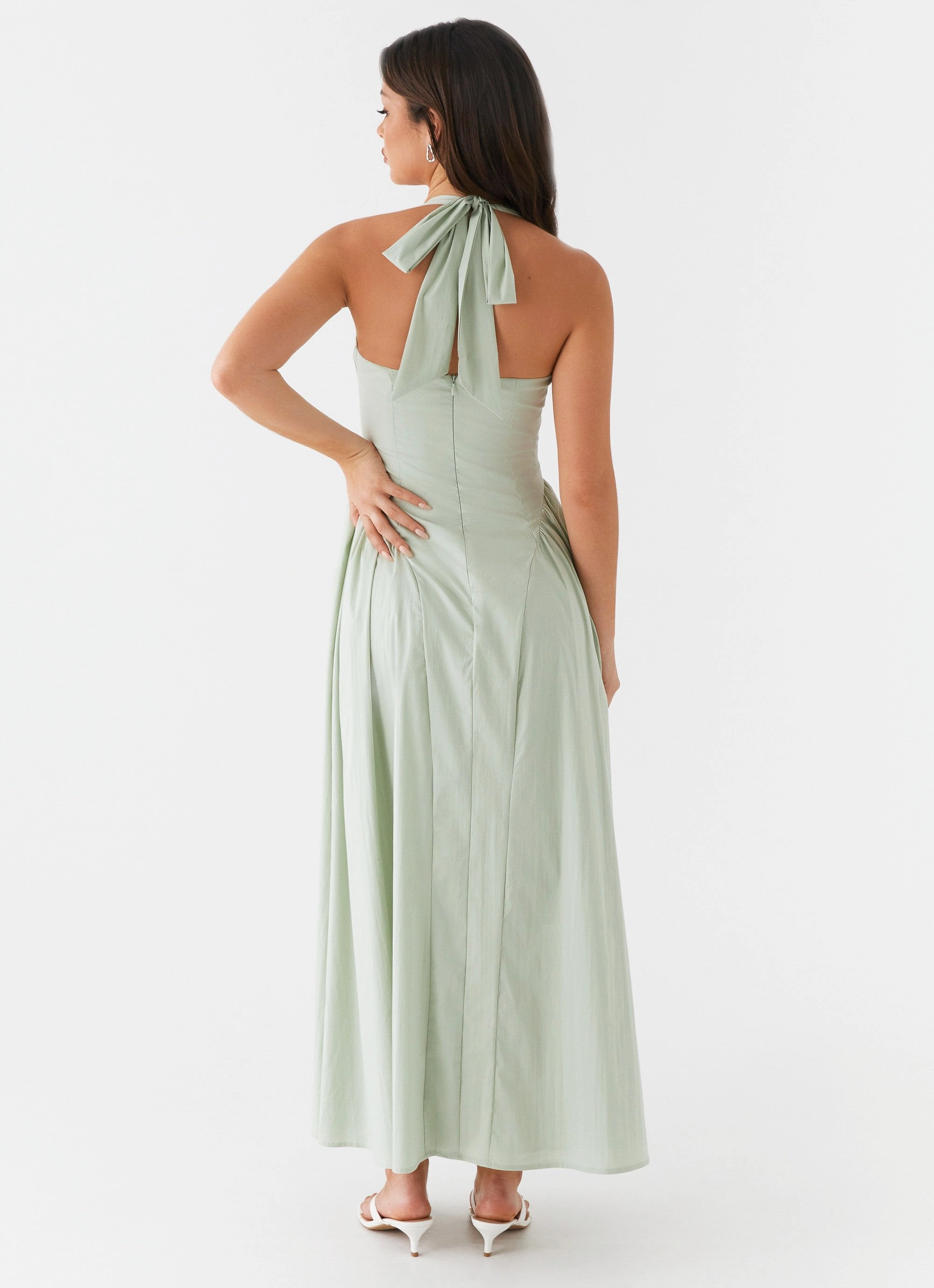 Olenna Halterneck Midi Dress - Sage Calm Texture
