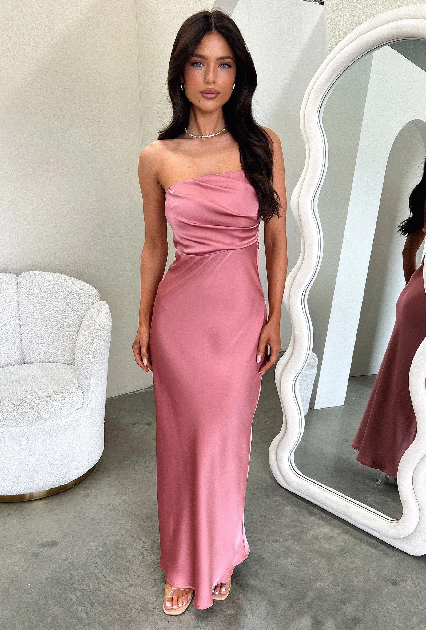 Chic Everyday Wear Elio Strapless Satin Maxi Dress - Rose