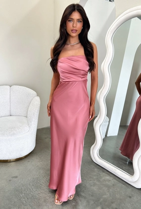 Elio Strapless Satin Maxi Dress - Rose ReversibleStyle