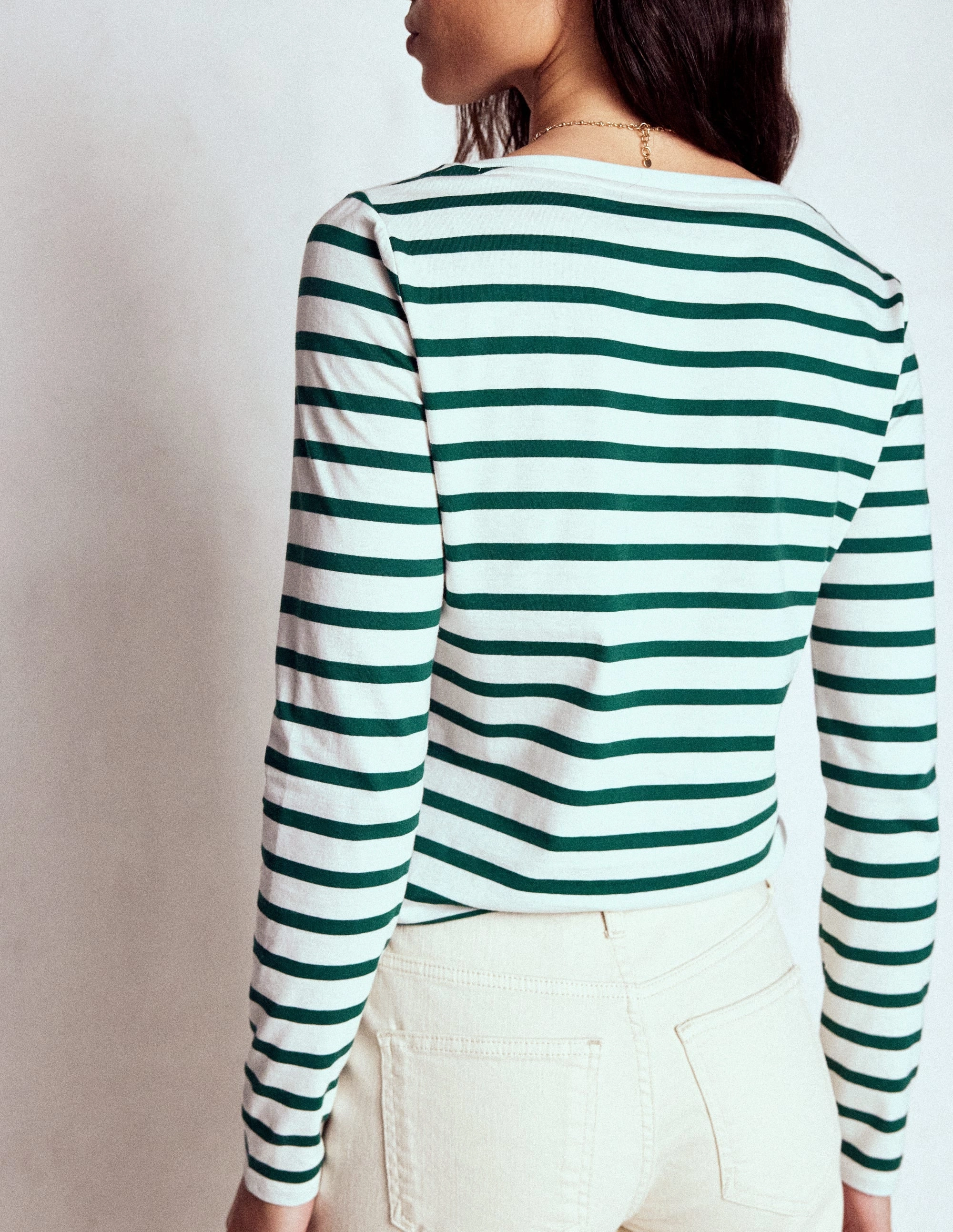 Olivia Long Sleeve Breton-Emerald Night Stripe CompactSize BreathableMaterial