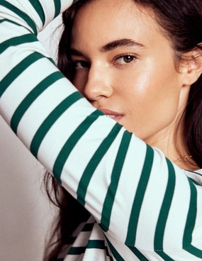 Garment Washed Finish Olivia Long Sleeve Breton-Emerald Night Stripe