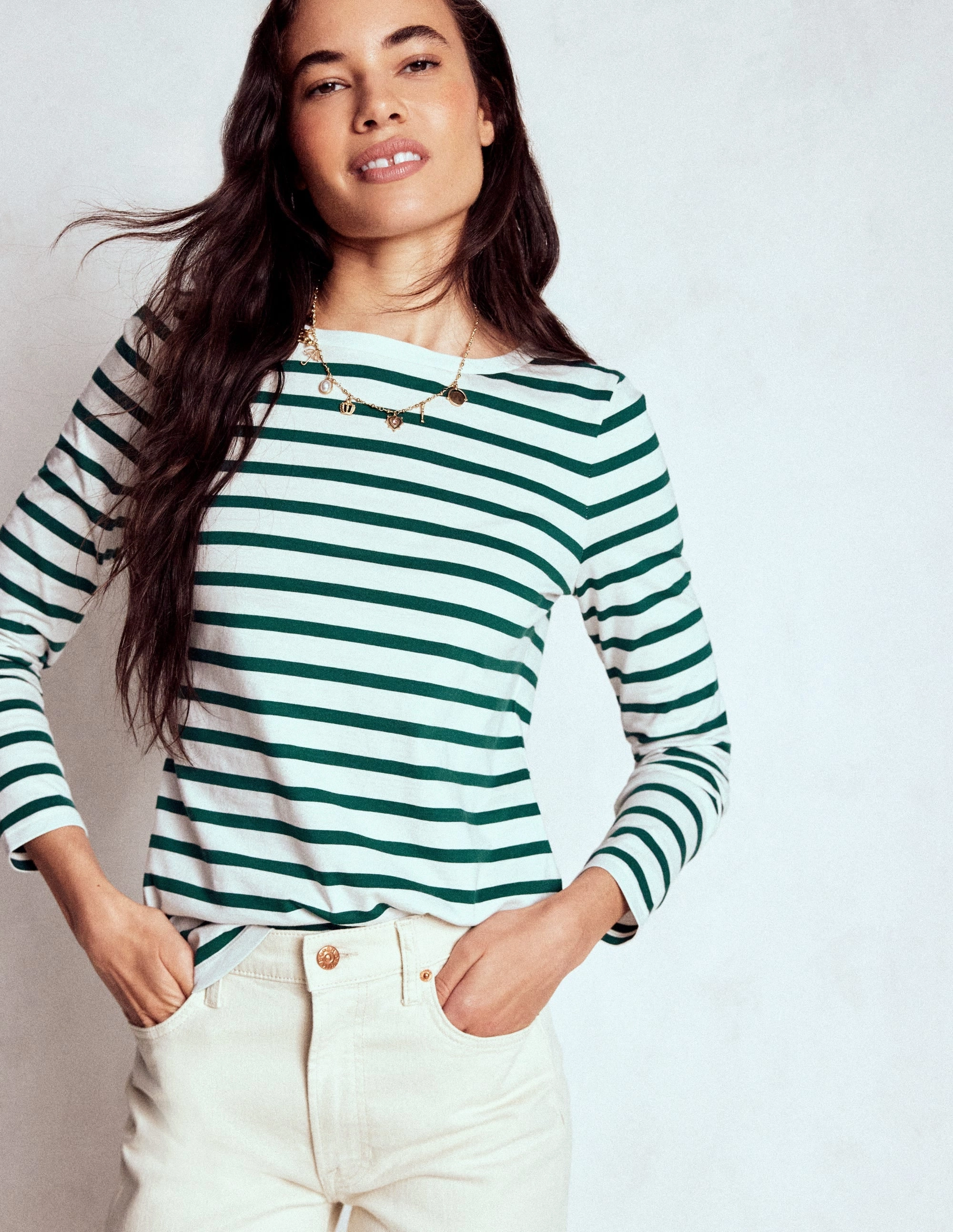 Olivia Long Sleeve Breton-Emerald Night Stripe AntiStatic Coating
