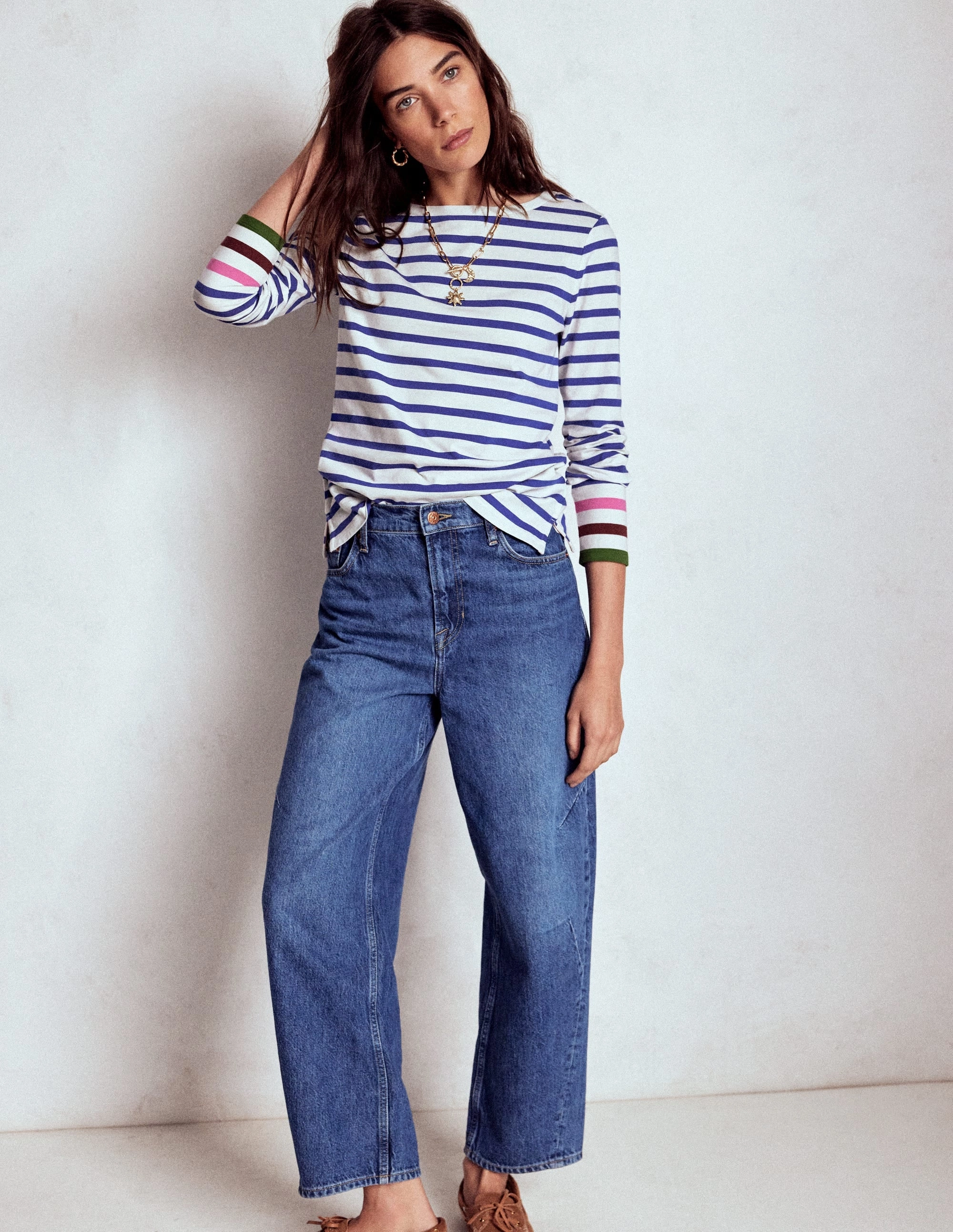 Seamless construction Olivia Long Sleeve Breton-Kingfisher Blue, Multi Cuff