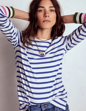 WrinkleResistantFinish AntiPill Surface Olivia Long Sleeve Breton-Kingfisher Blue, Multi Cuff