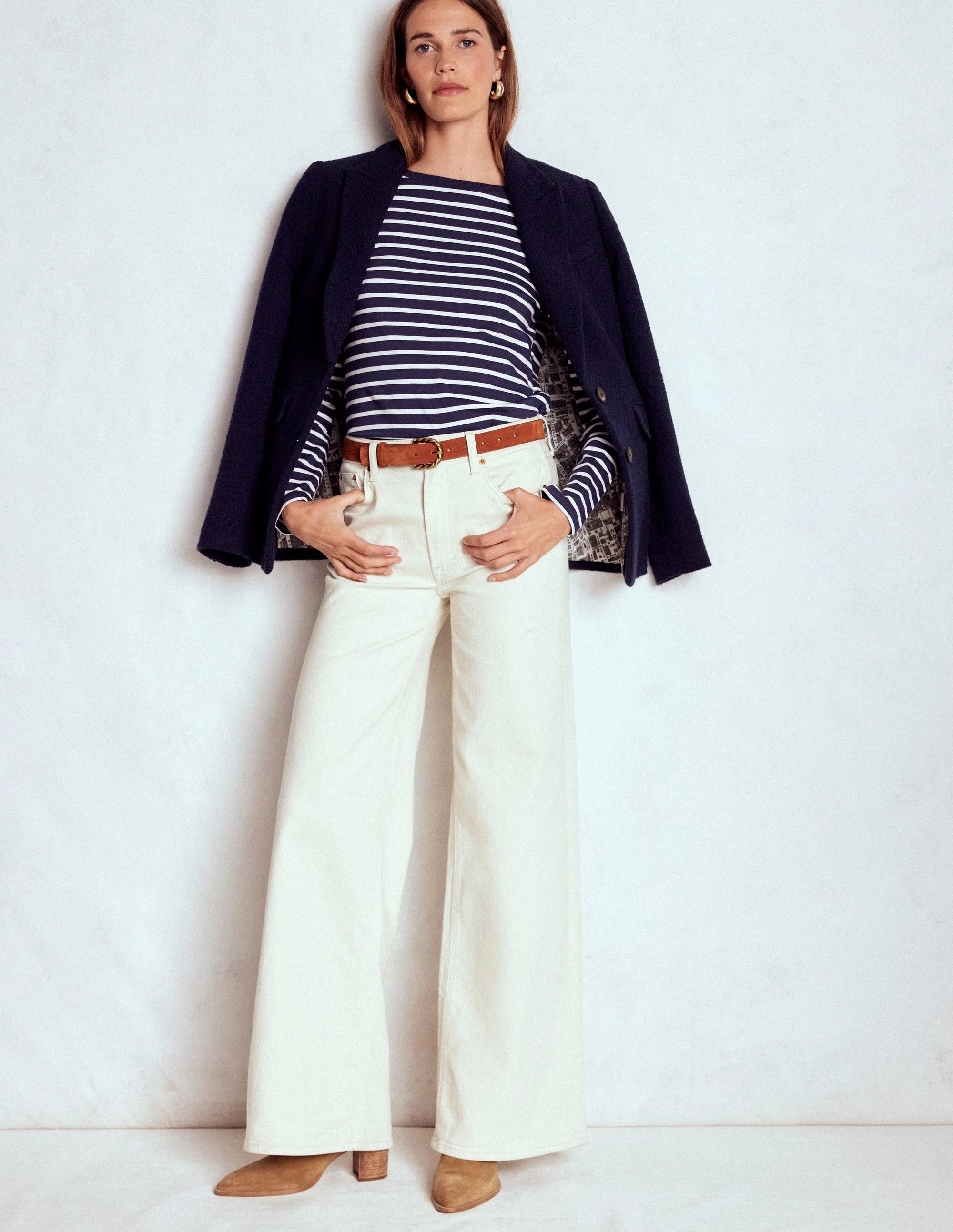 NonSlip Grip Tape Olivia Long Sleeve Breton-Navy, Ivory