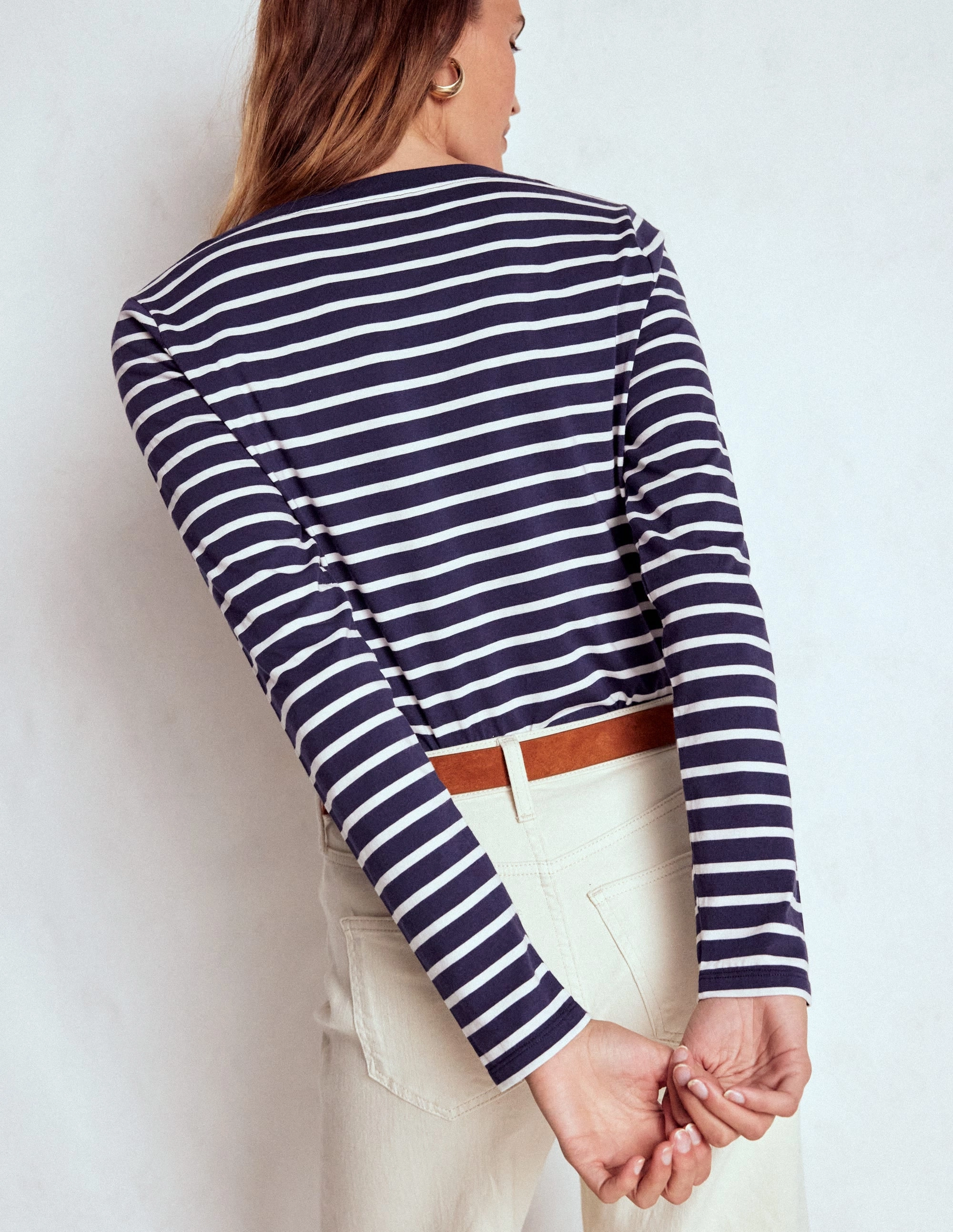 Olivia Long Sleeve Breton-Navy, Ivory Reinforced Hems Breathable Microfiber