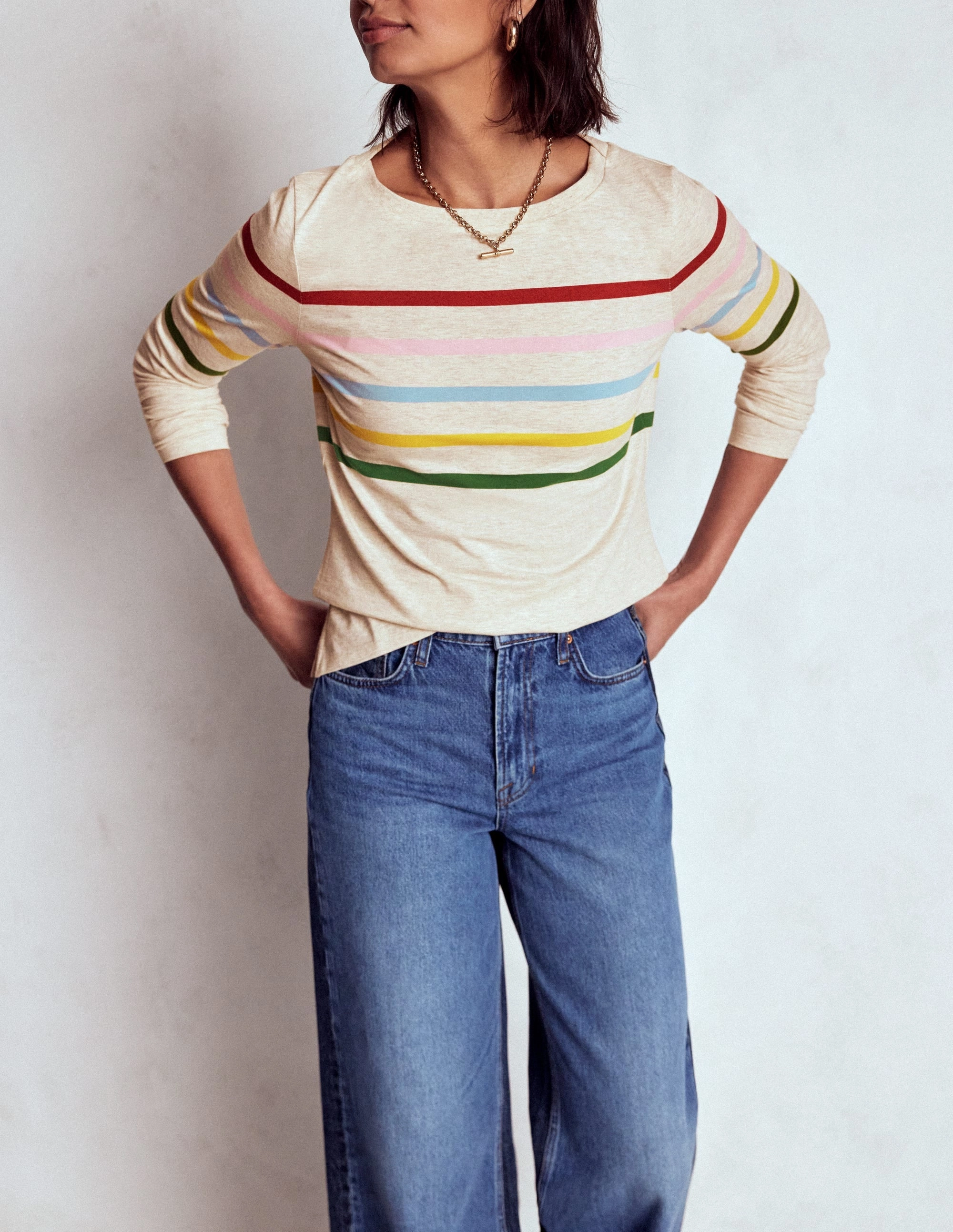 Olivia Long Sleeve Breton-Oatmeal Marl Placed Breton NonChafe Tag Placement Relaxed Top