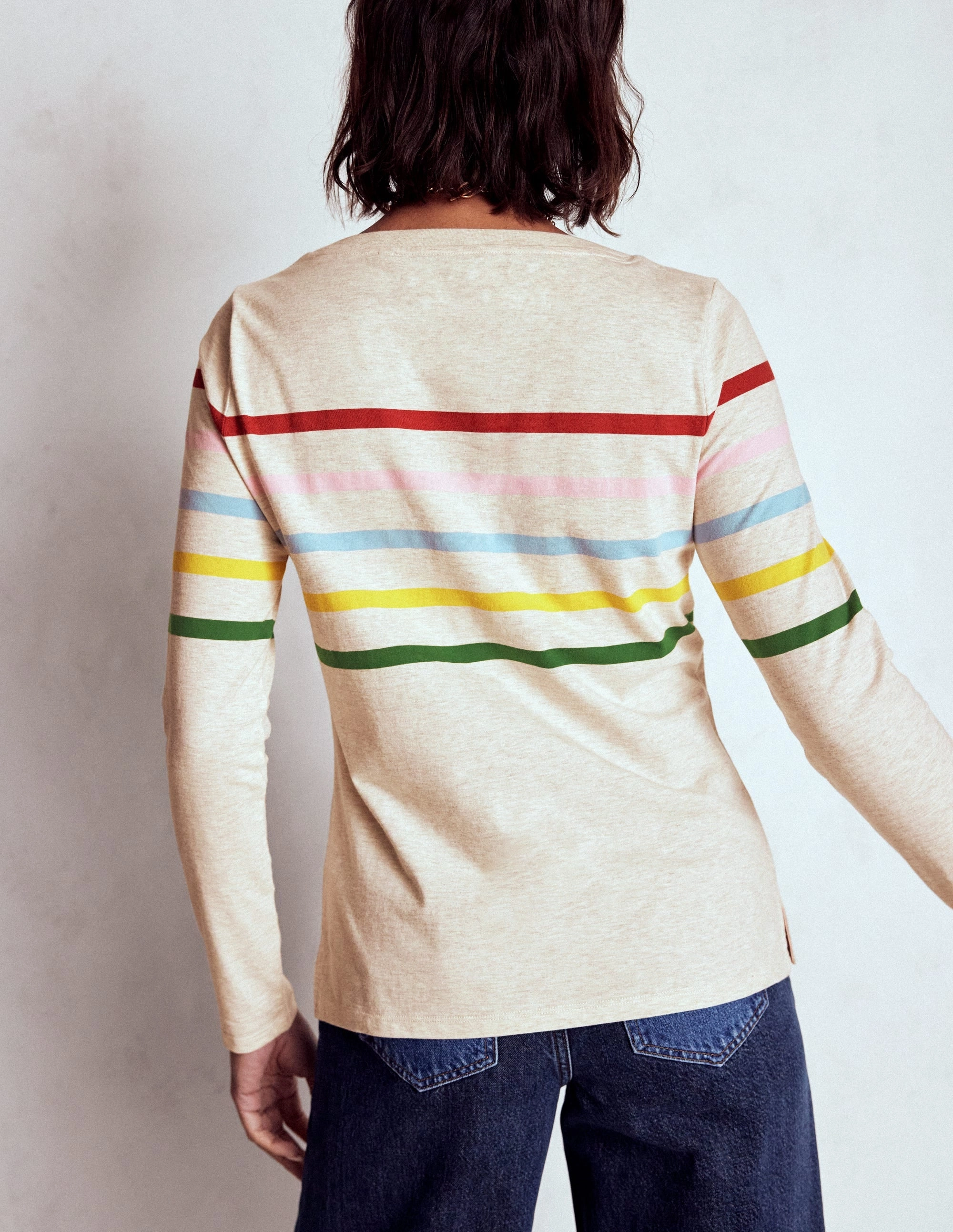 Olivia Long Sleeve Breton-Oatmeal Marl Placed Breton Elastic Edge Binding