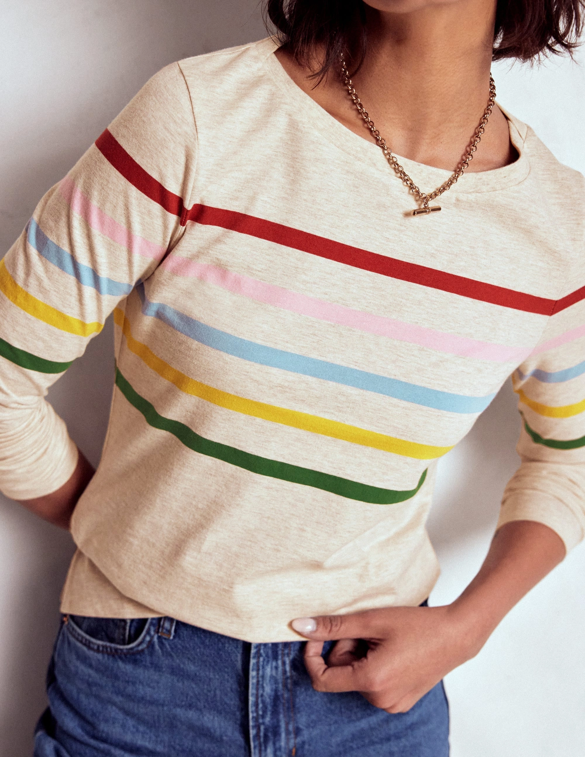Olivia Long Sleeve Breton-Oatmeal Marl Placed Breton Resilient Elasticity Airflow Ventilation Zones