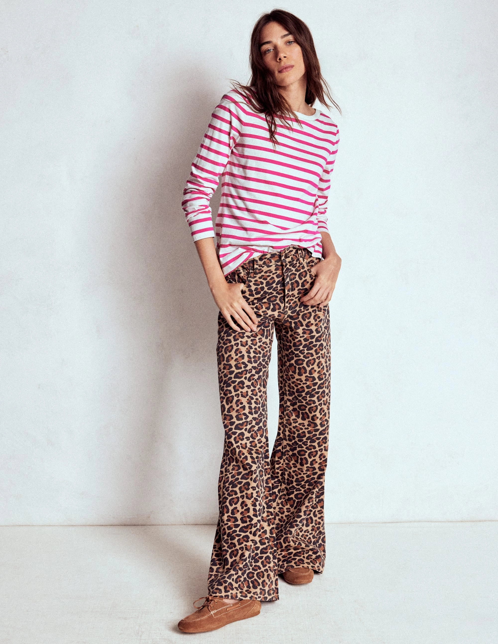 Snag Proof Weave FlatlockSeams Olivia Long Sleeve Breton-Pink Peony Stripe