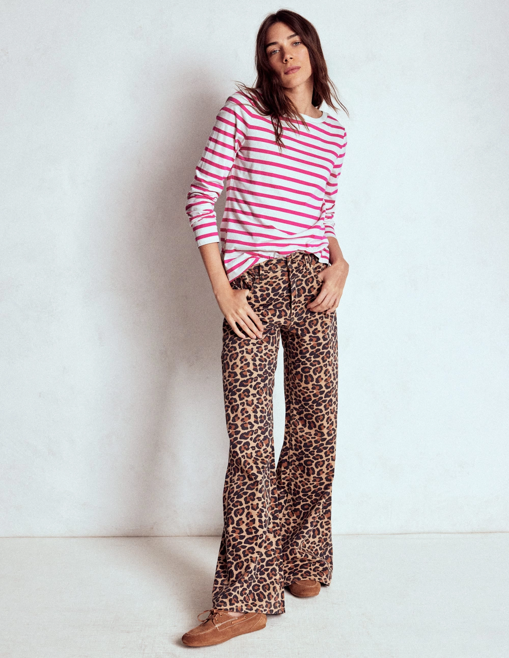 Roll Up Sleeve Design Non Chafing Side Seams Olivia Long Sleeve Breton-Pink Peony Stripe