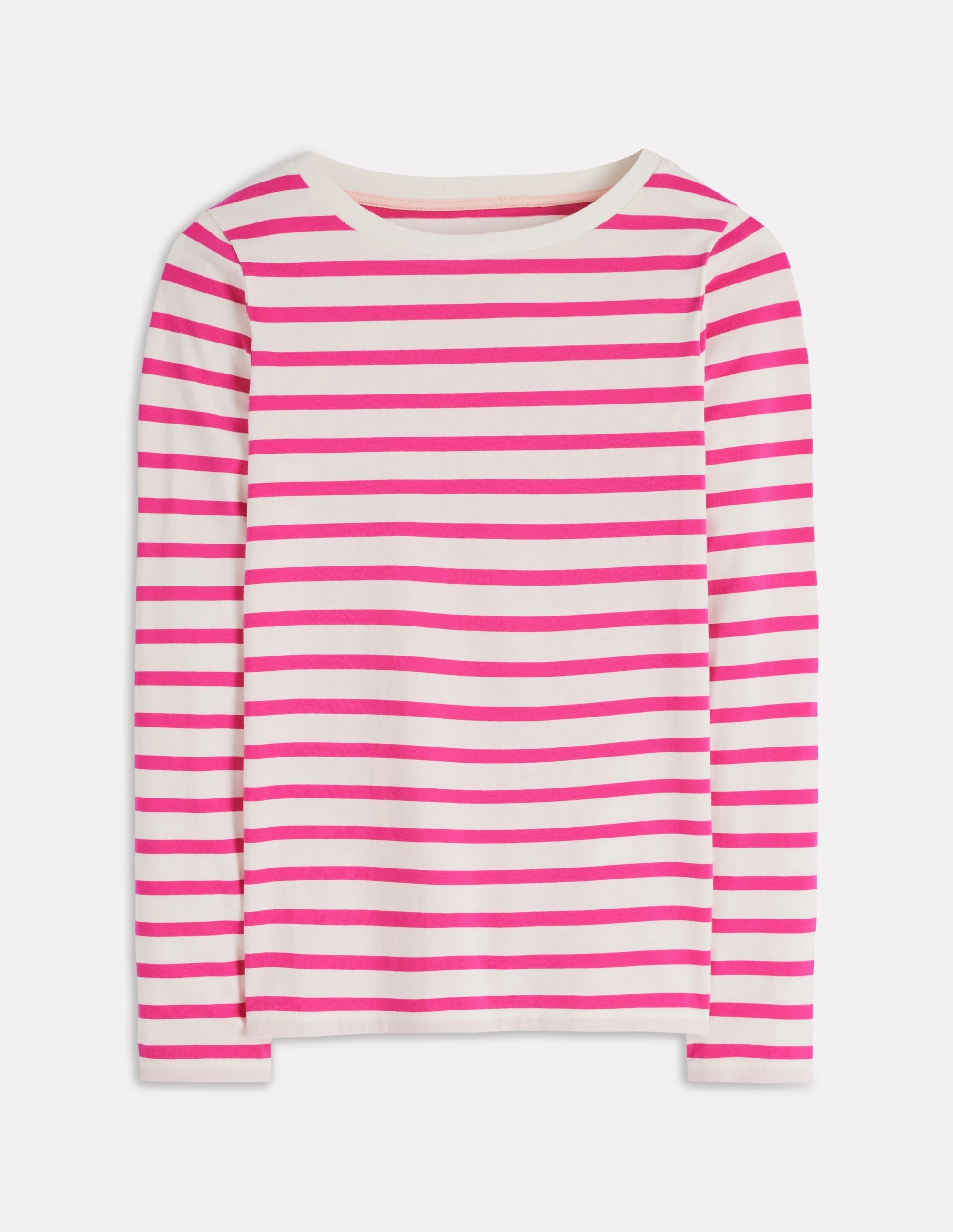 Olivia Long Sleeve Breton-Pink Peony Stripe Asymmetrical hem
