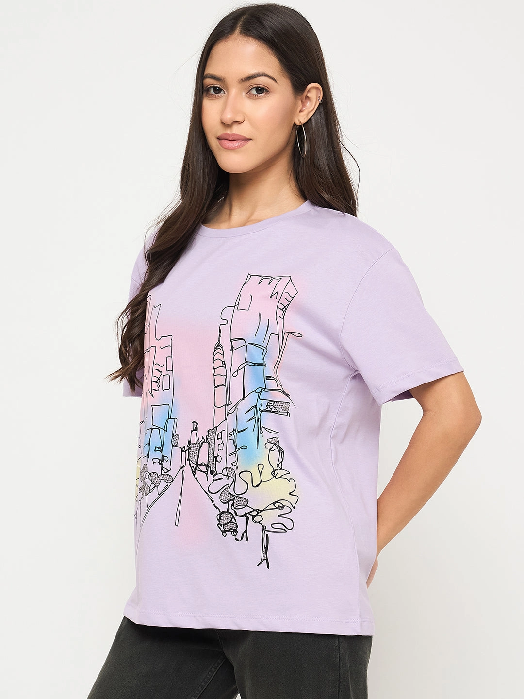 Madame Swarovski Detail Graphic Print Cotton Lilac T-shirt SunProtectionFabric No-Fuss Design