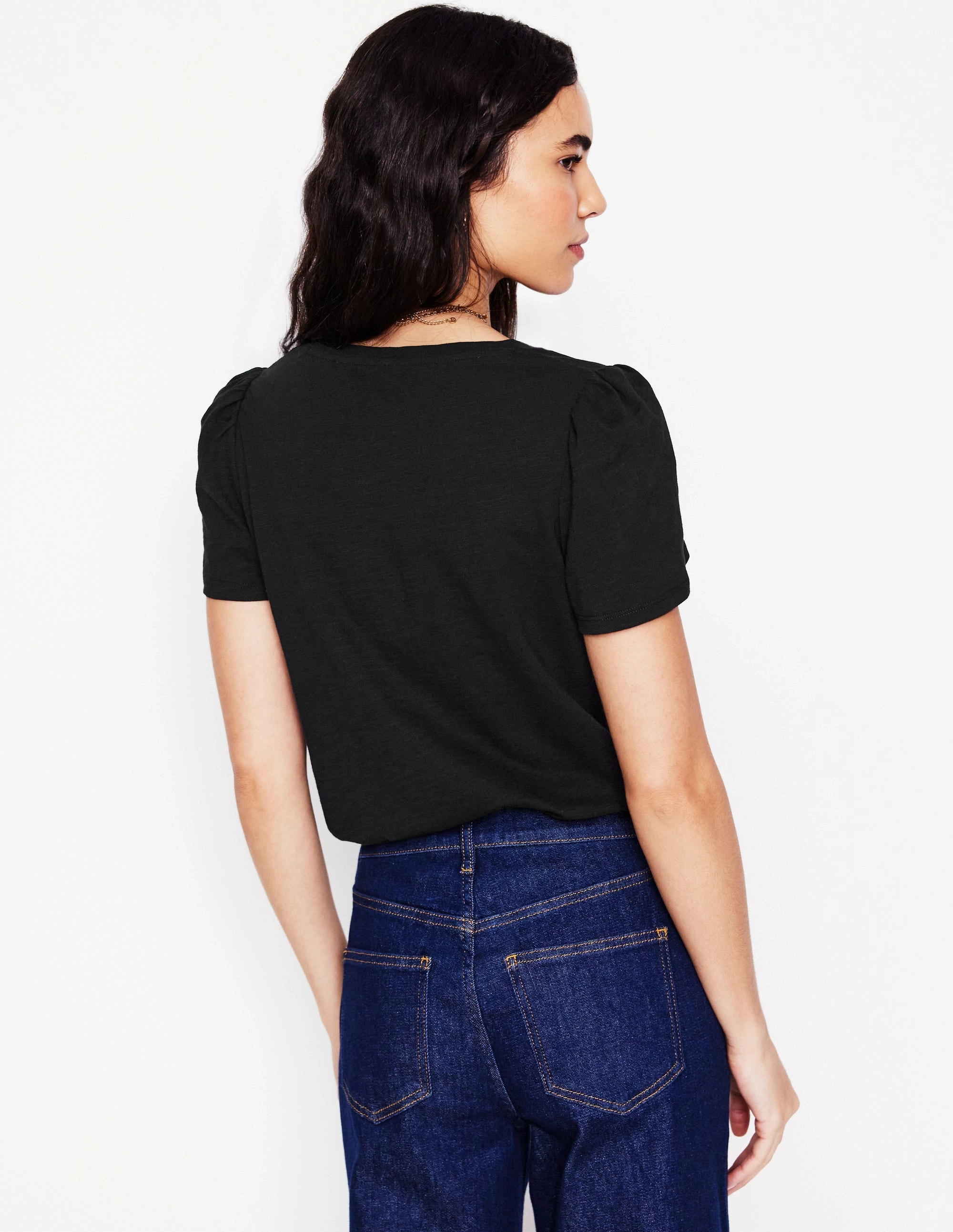 Short Sleeve V Neck T-shirt-Black ReinforcedShoulderConstruction Relaxed Hoodie