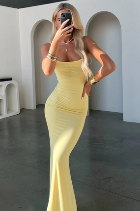 Otoway Bodycon Maxi Dress - Yellow Easy Fit Scandi Light