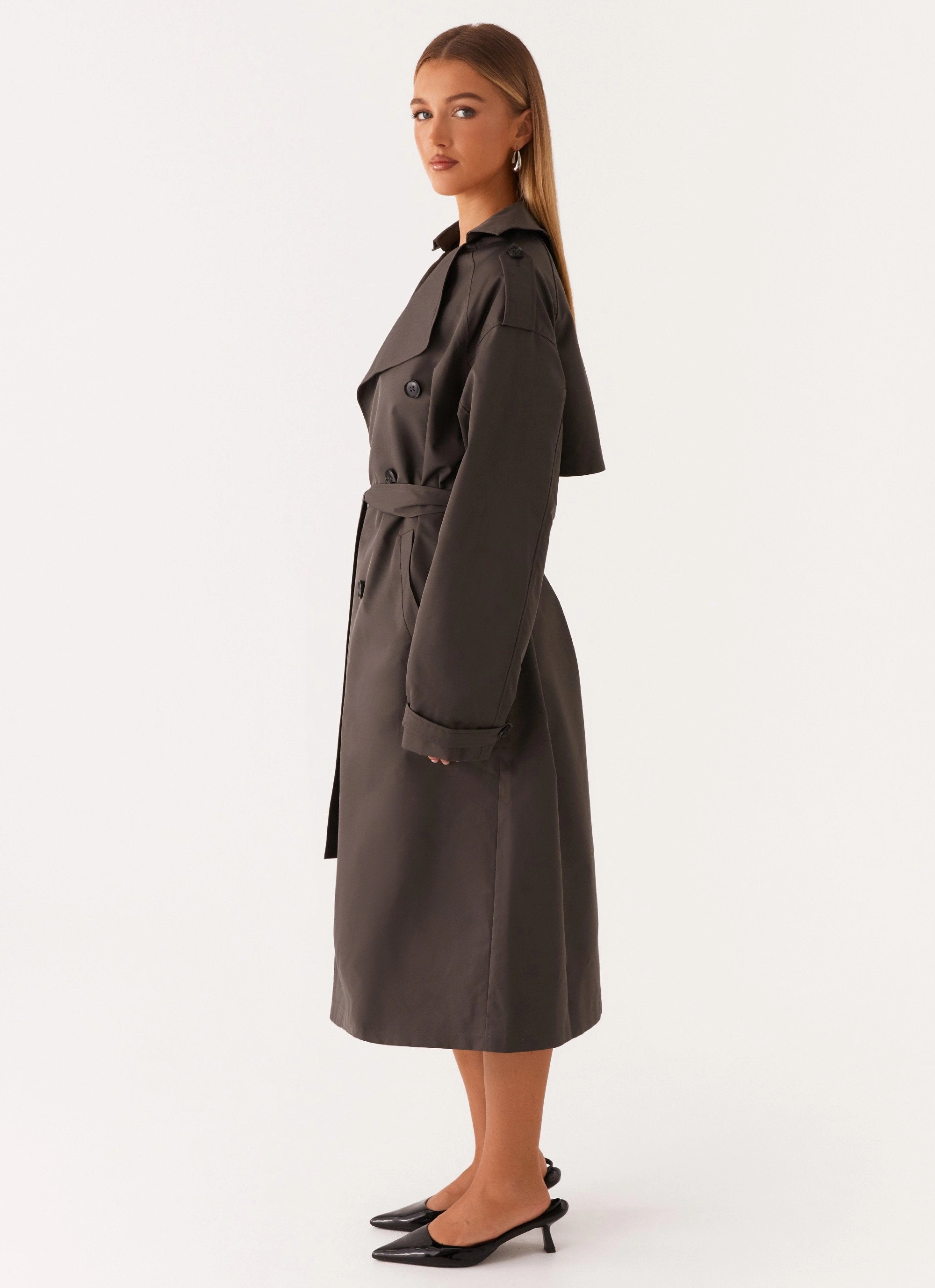Ergonomic Shoulder Fit Brighton Oversized Trench Coat - Grey