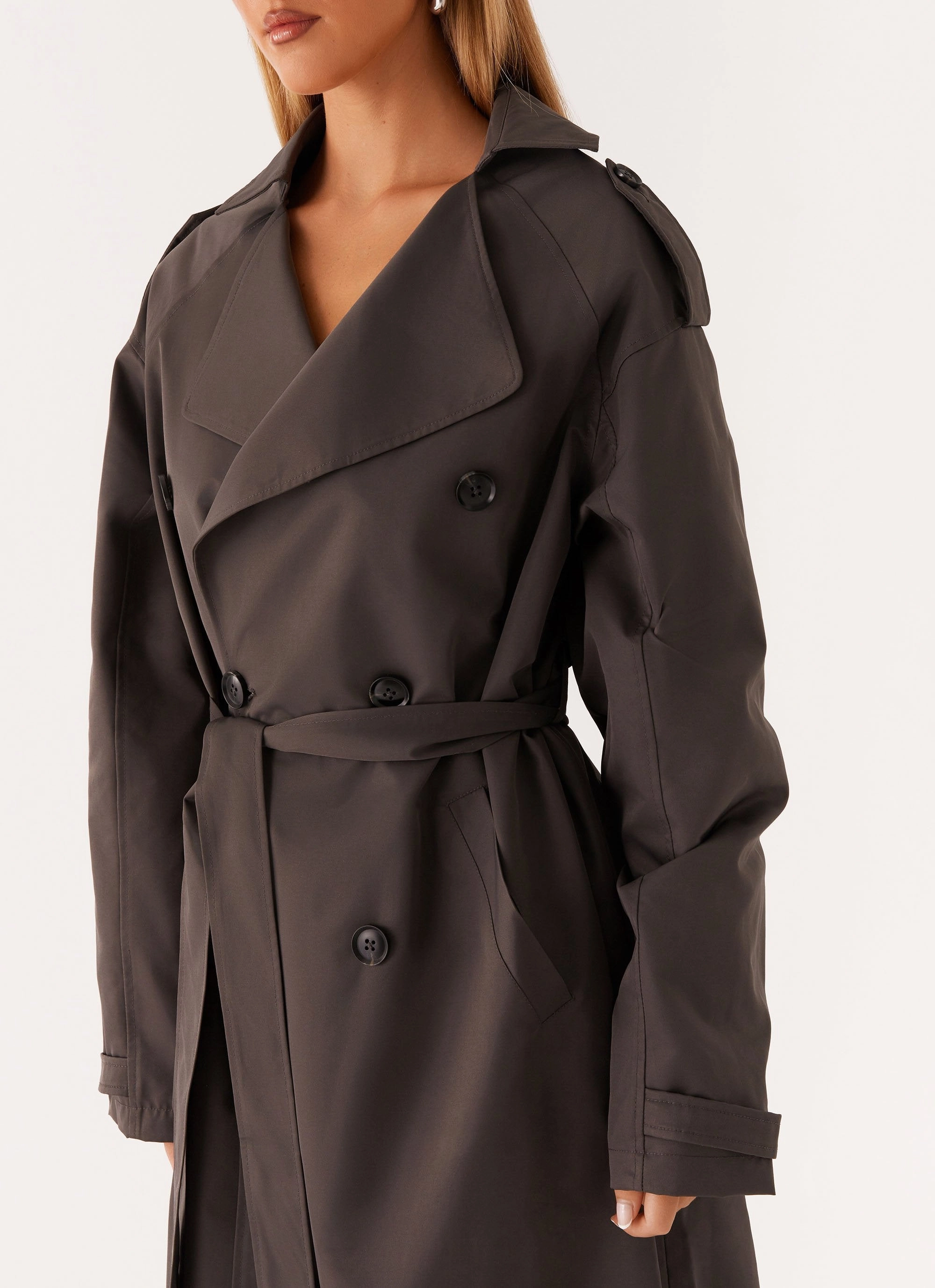 Brighton Oversized Trench Coat - Grey Autumn Ready Functional Zip Detail