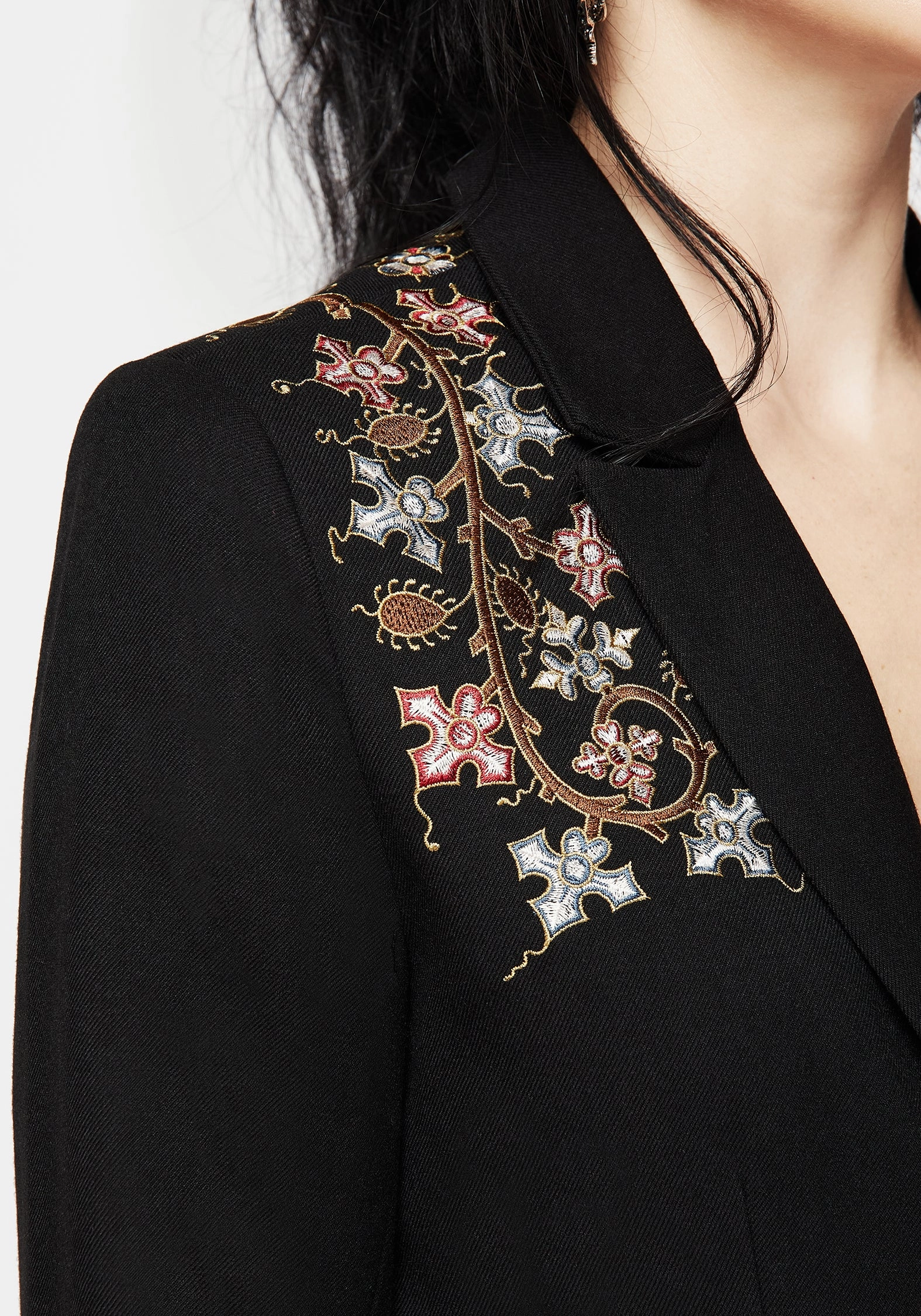 Nasturtium Floral Embroidered Relaxed Blazer Hooded Attachment