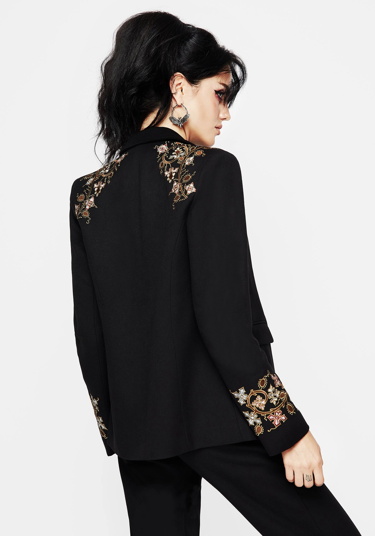 Layer Essential Piece Stitched Look Nasturtium Floral Embroidered Relaxed Blazer