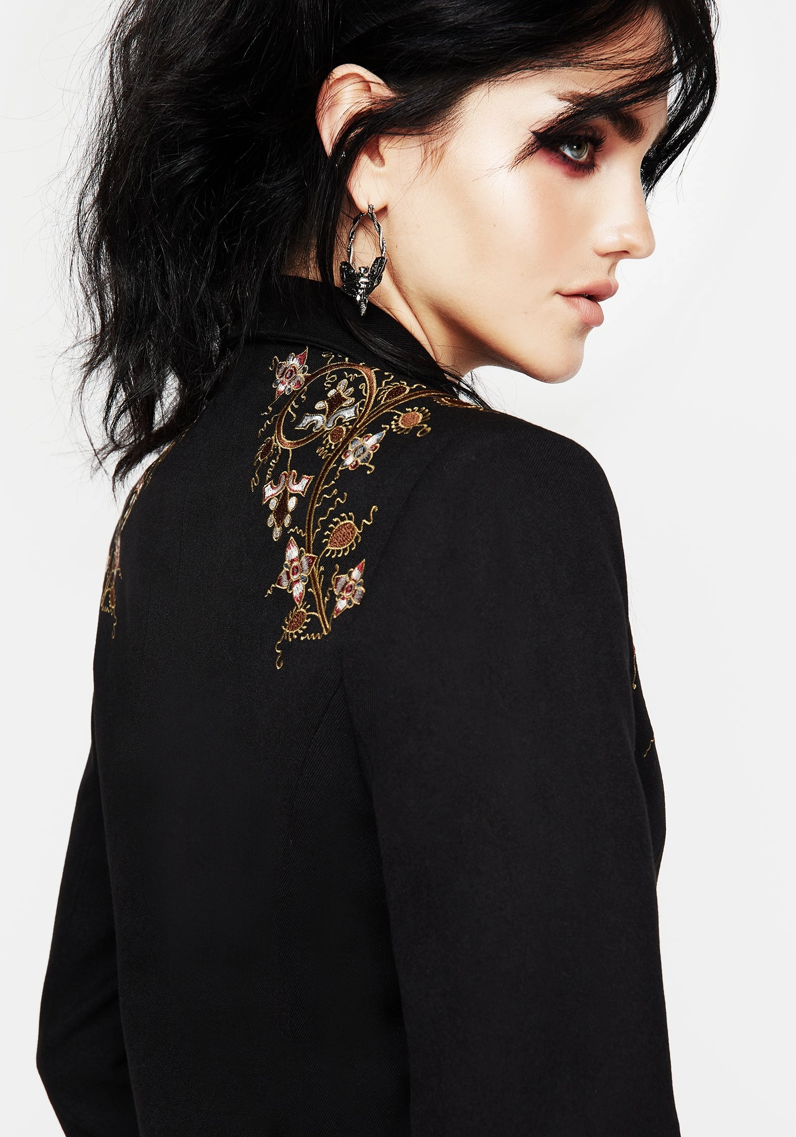 Nasturtium Floral Embroidered Relaxed Blazer Durable Zipper Anytime Outer Fit
