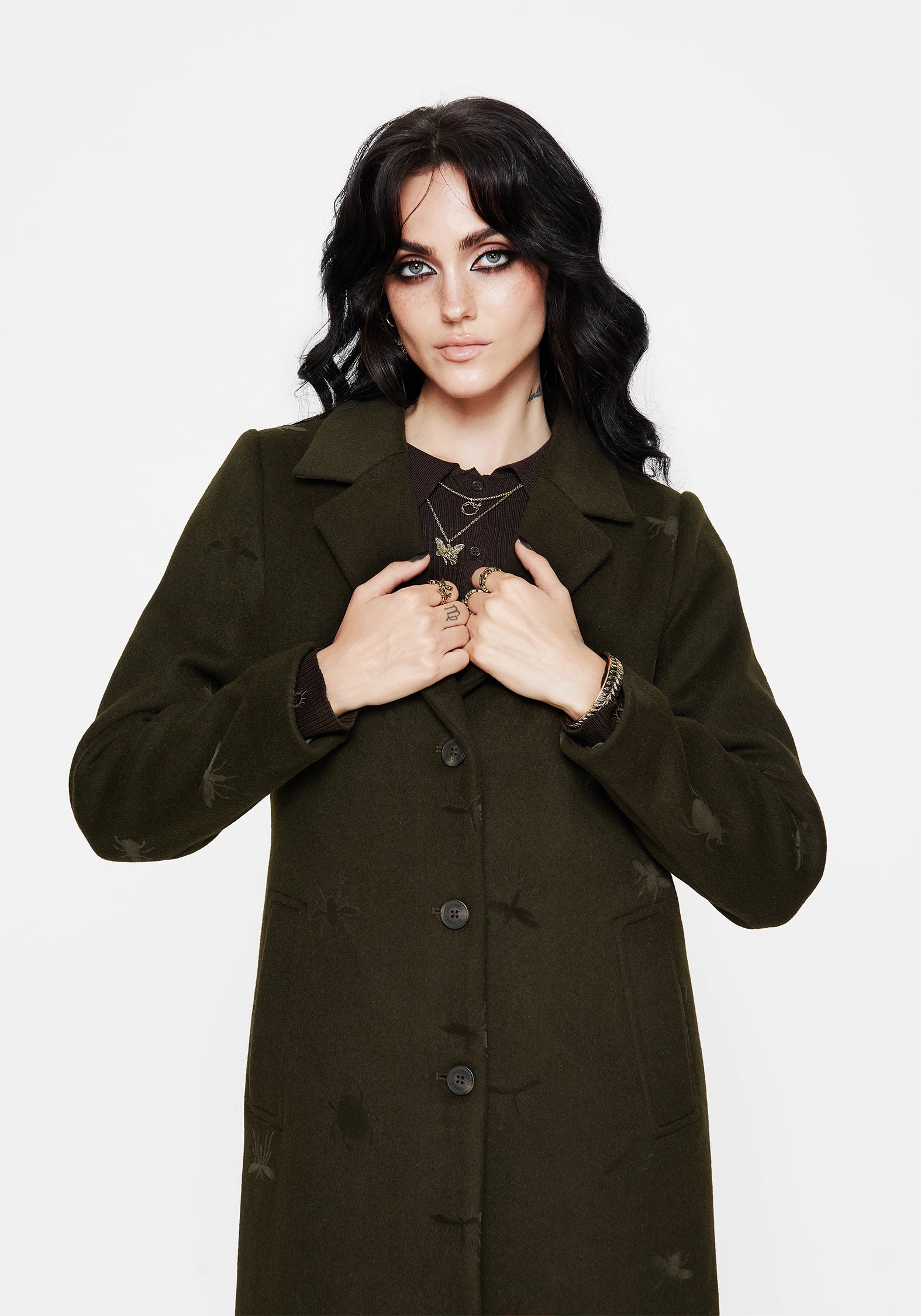Evelyn Wool-Blend Bug Embossed Longline Coat Adjustable Hem Lock System