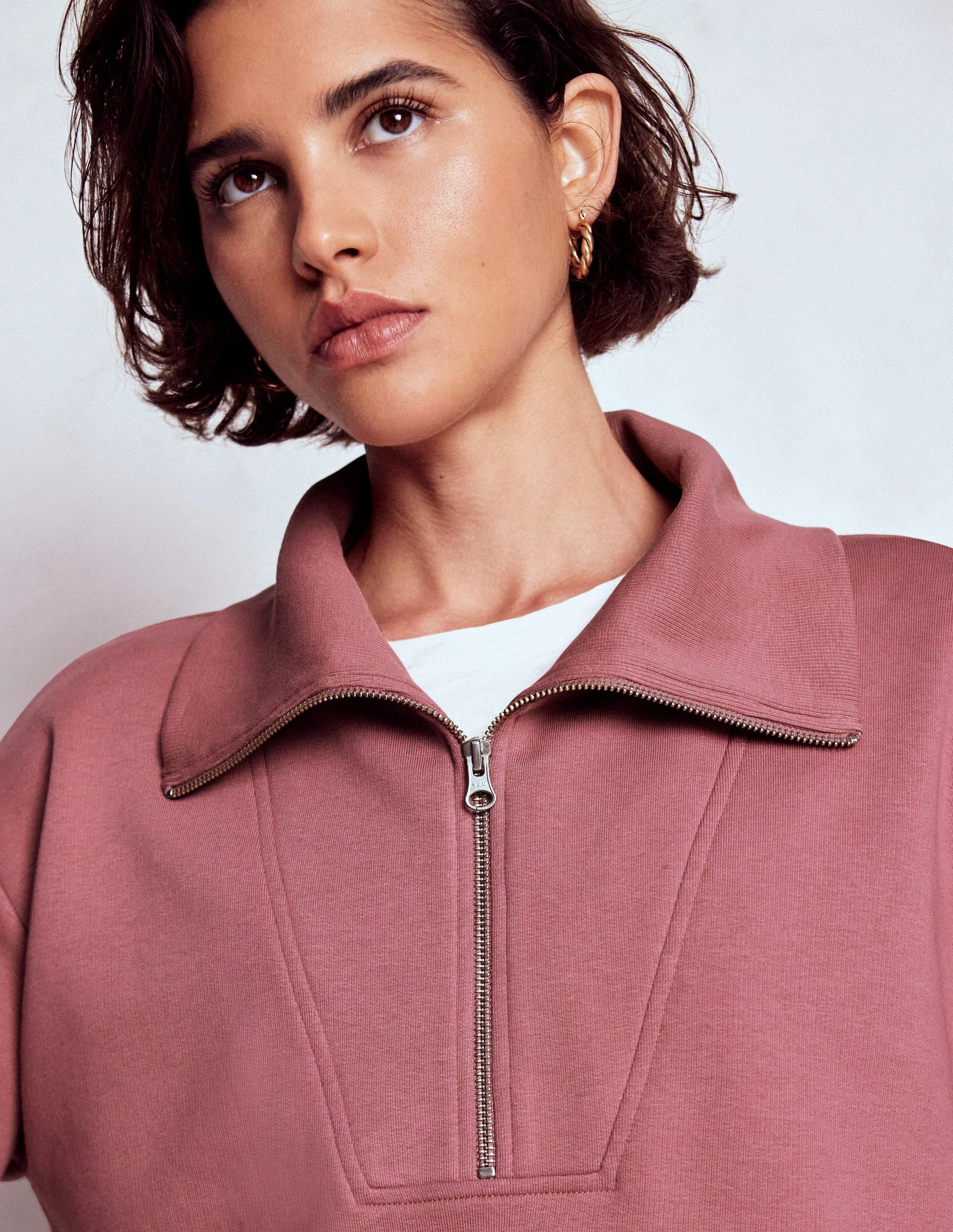 Panelled Half-zip Sweatshirt-Blushing Rose NonIrritating Stitching Friction Resistant Edges