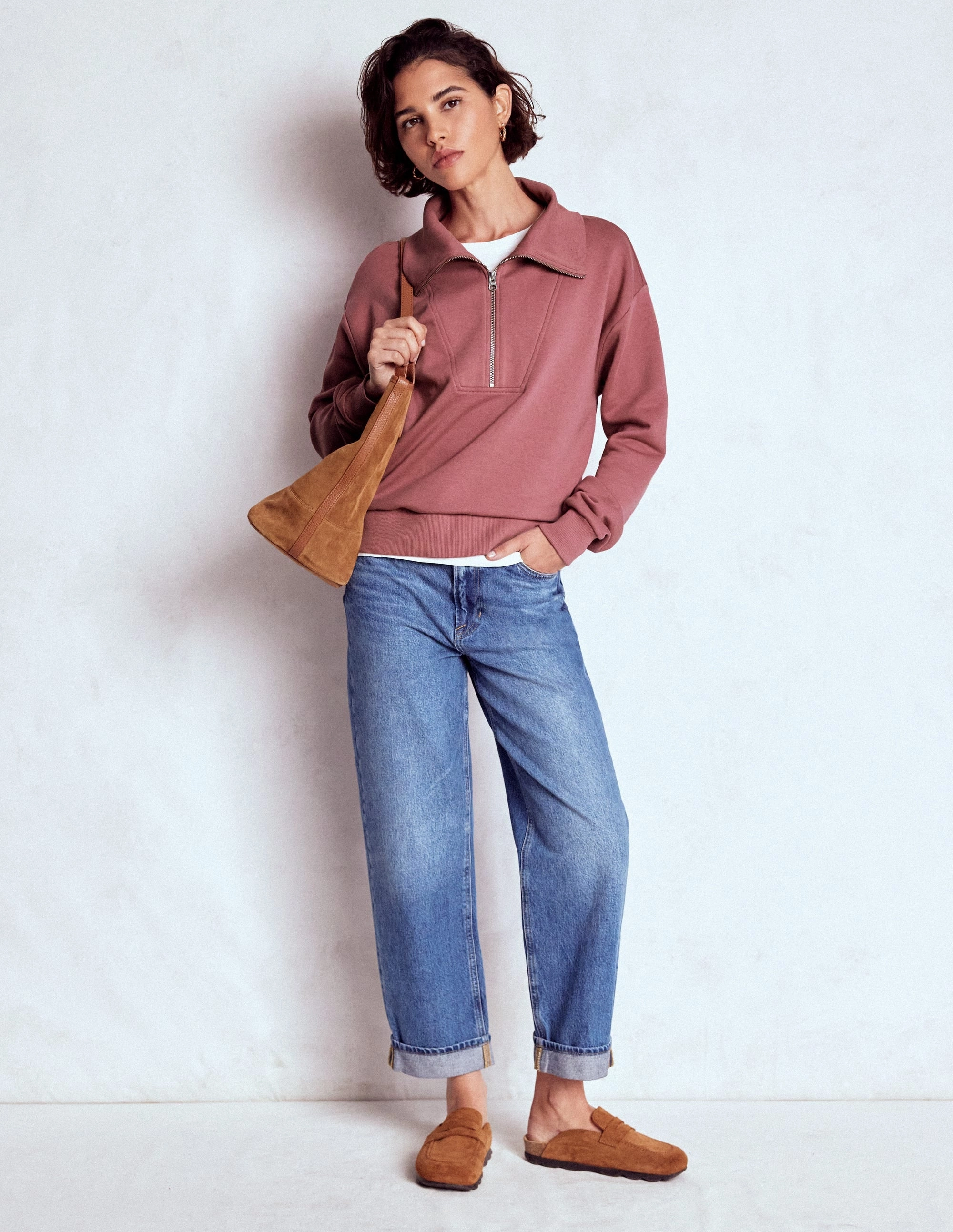 Panelled Half-zip Sweatshirt-Blushing Rose Non Restrictive Collar Casual Style